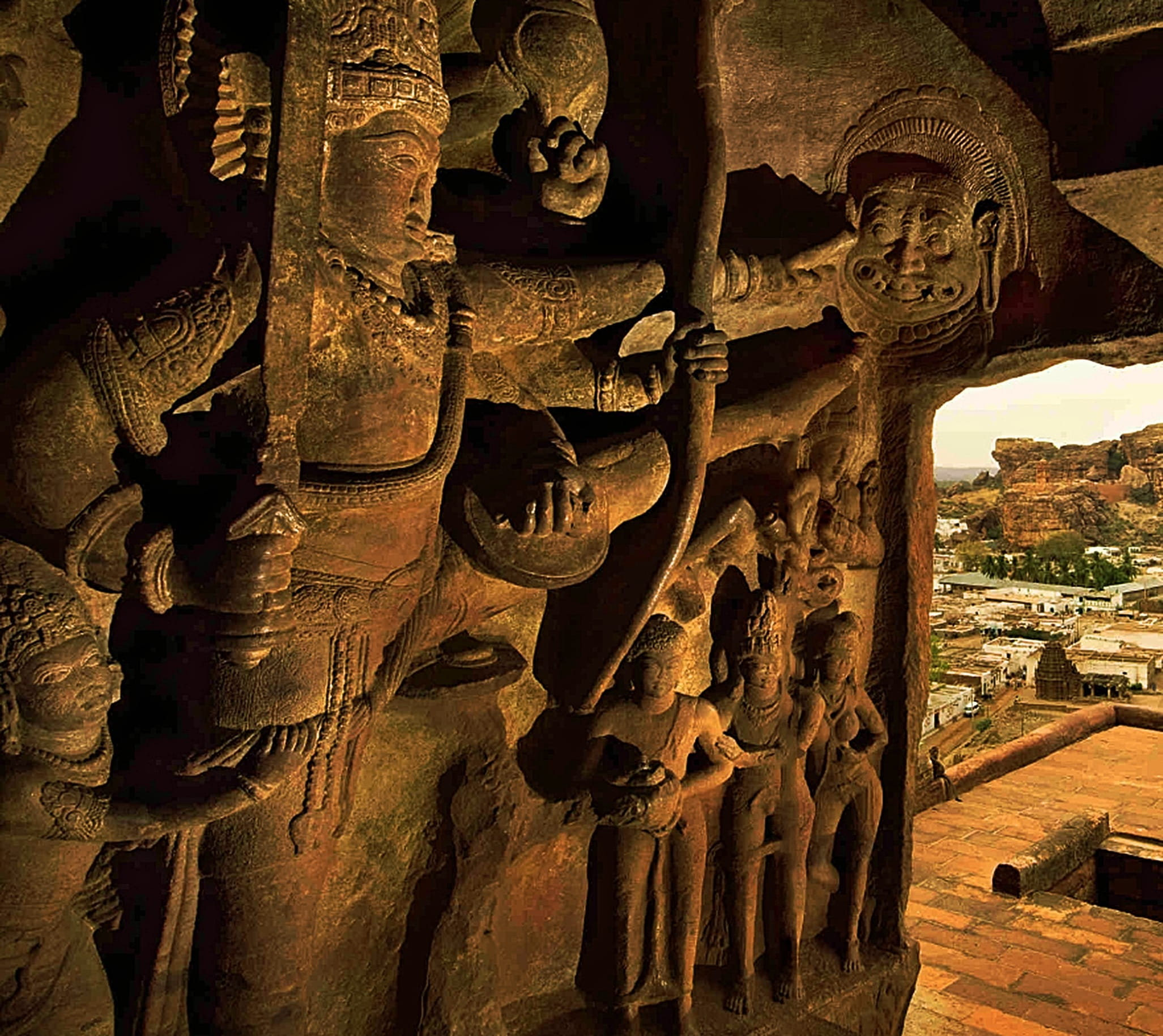 religion, landmark, building, no people, historic, human representation, place of worship, sculpture, sand stone bluff, badami, art and craft, ancient civilization, HD Wallpaper