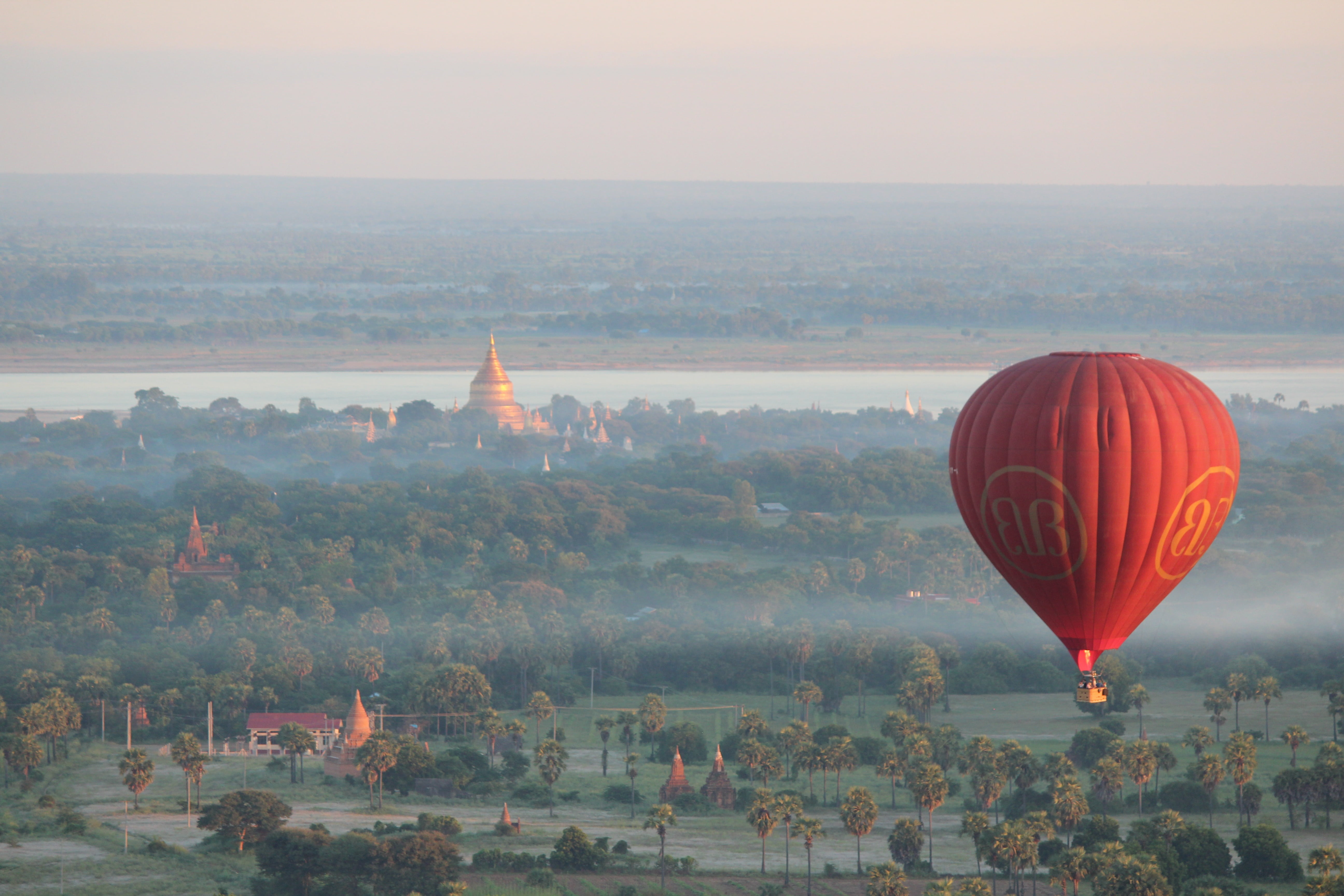 traditional festival, air vehicle, architecture, place of worship, red, building exterior, built structure, hot air balloon rides, trees, travel, ballooning, HD Wallpaper