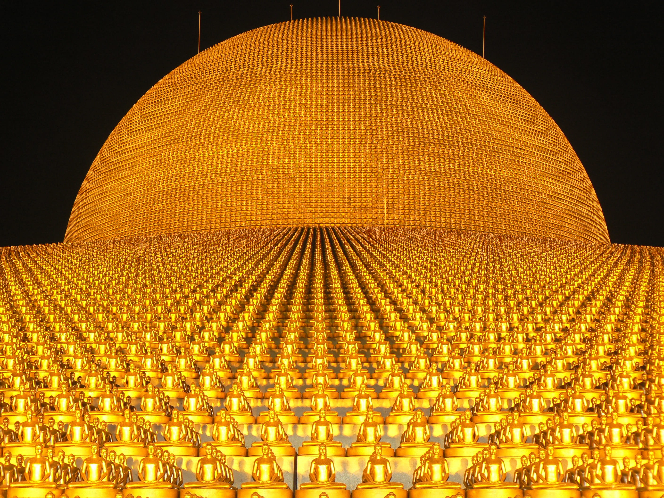 illuminated, pattern, building, phra dhammakaya, industry, temple, place of worship, travel destinations, no people, religion, budhas, more than, outdoors, HD Wallpaper