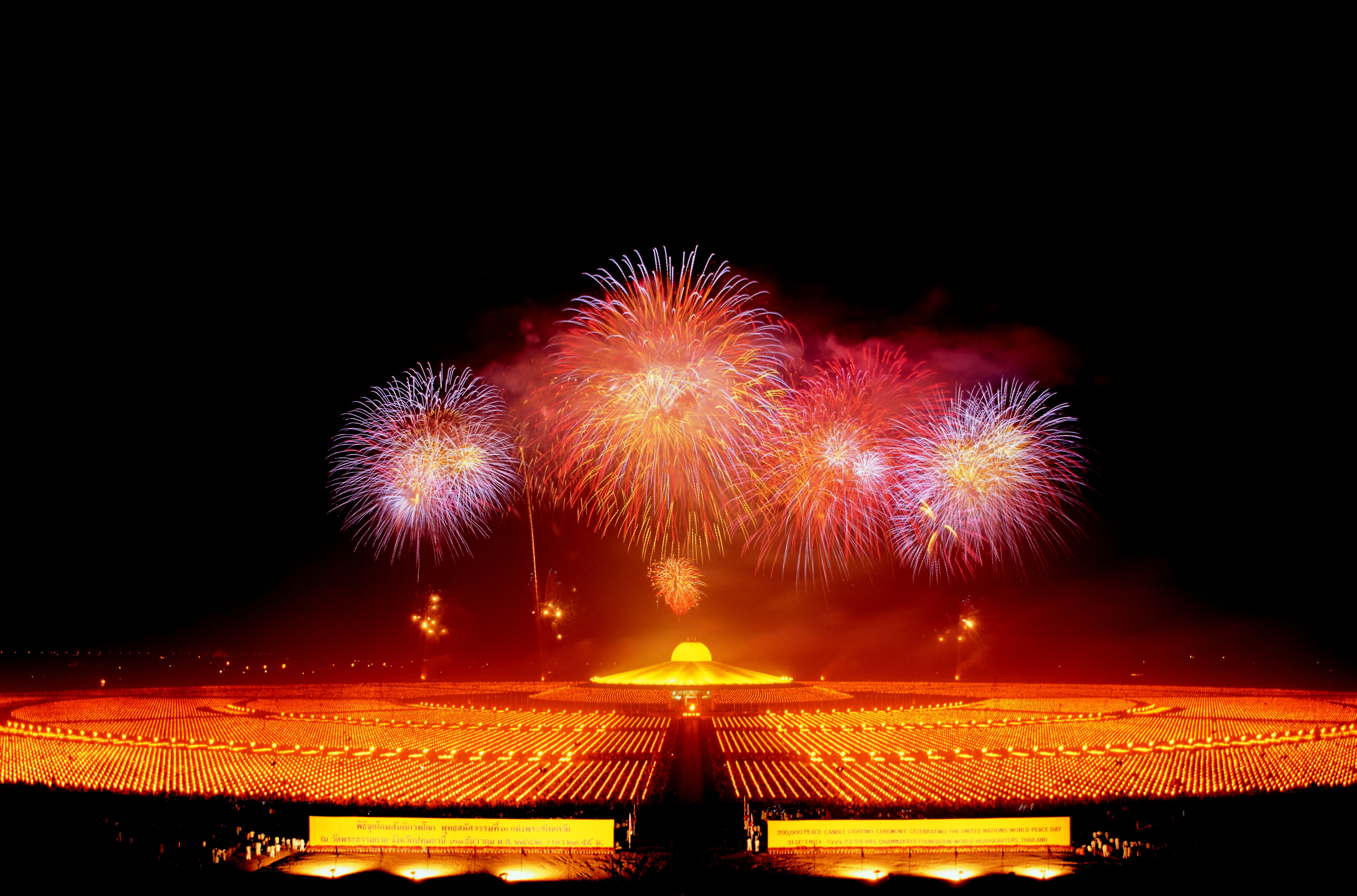 pagoda, built structure, buddhas, fireworks, no people, arts culture and entertainment, night, chinese new year, religion, temple, statues, buddhism, nature, HD Wallpaper