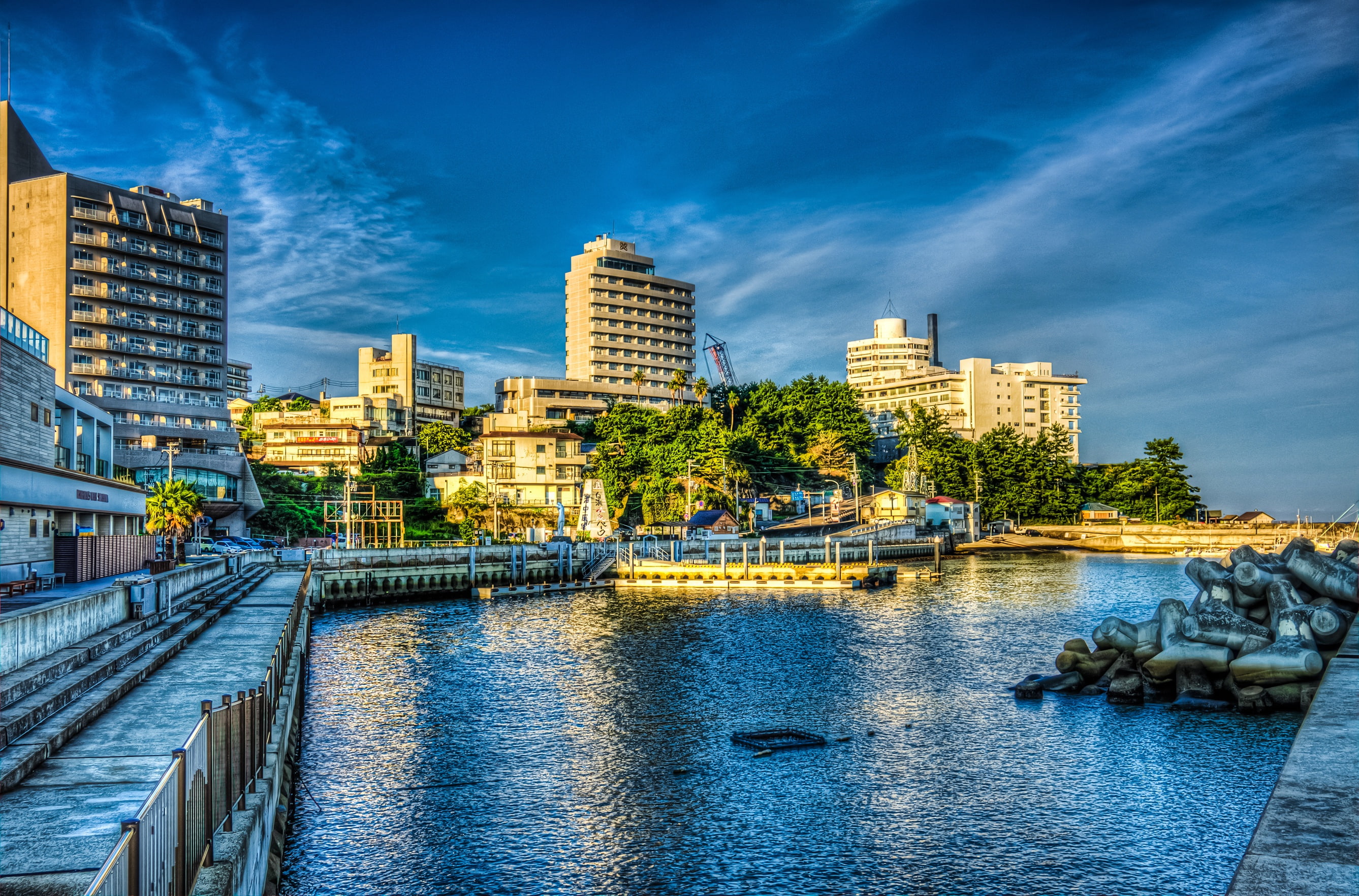 Sunny, water, HDR, pier, 2K, trees, Japan, home, Wakayama, the sky, HD Wallpaper