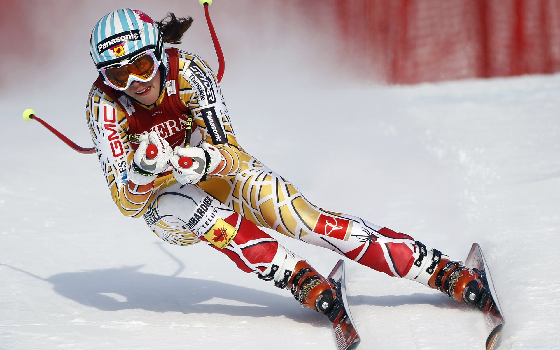 gold, women, sport, s, white, 1080P, Ski, red, Sports, Winter, uniform, HD Wallpaper