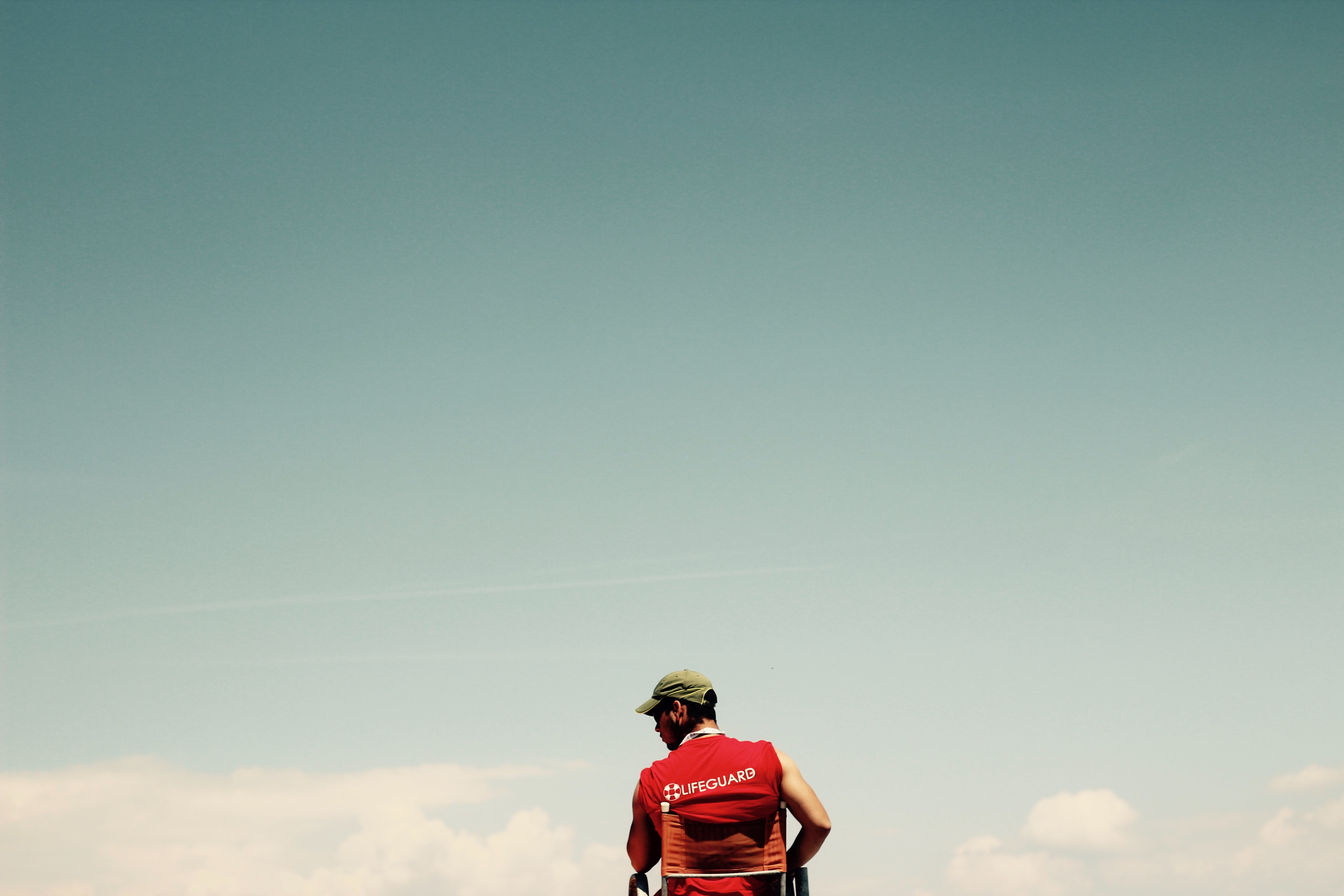 cloud - sky, one Person, outdoor, man, waist up, standing, men, alone, sky, red, green, beauty in nature, outdoors, 5K, leisure activity, childhood, skies, HD Wallpaper