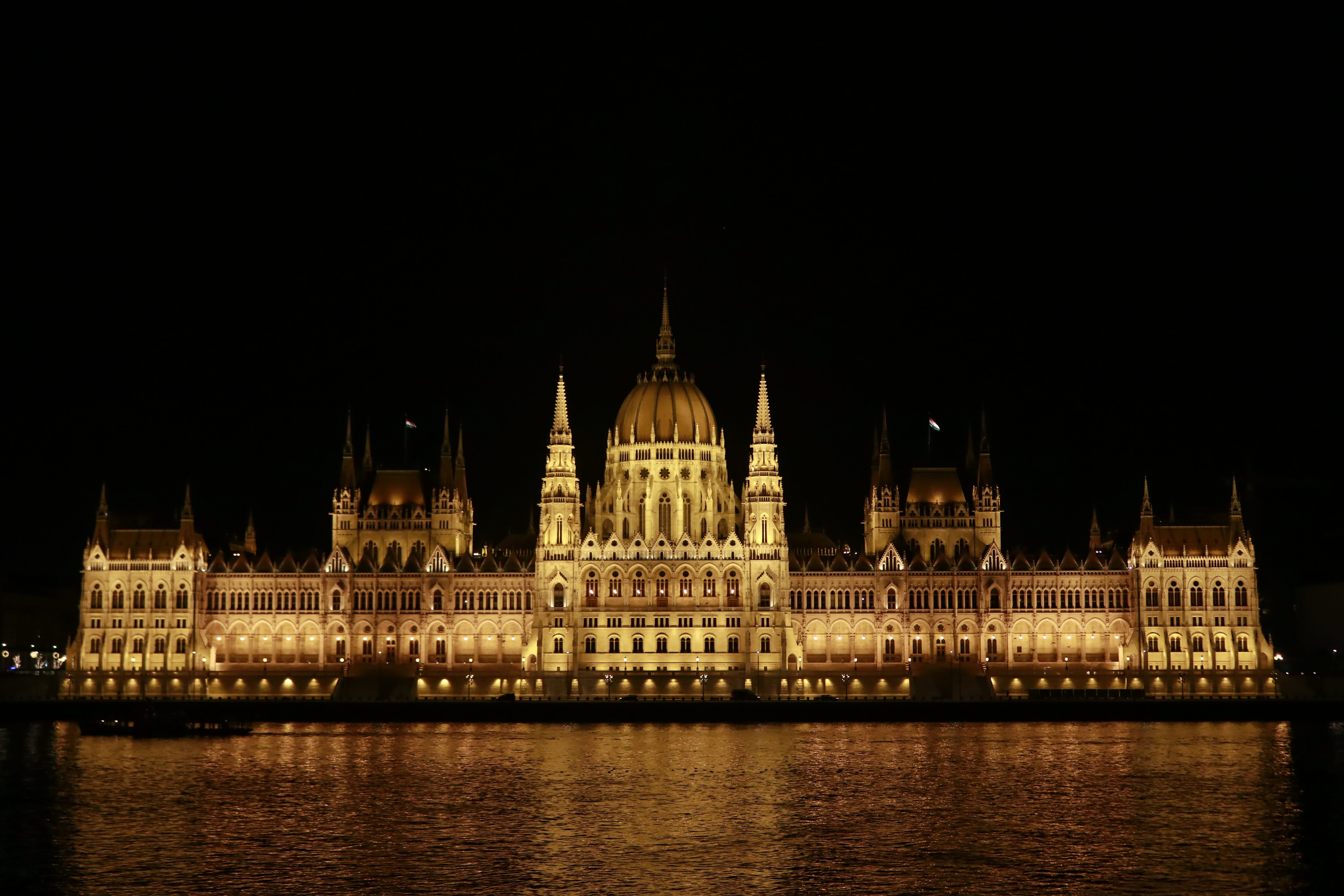 water, night, budapest, tourist destination, reflections, river, europe, nature, sky, city, illuminated, building, no people, travel, waterfront, the national assembly, HD Wallpaper