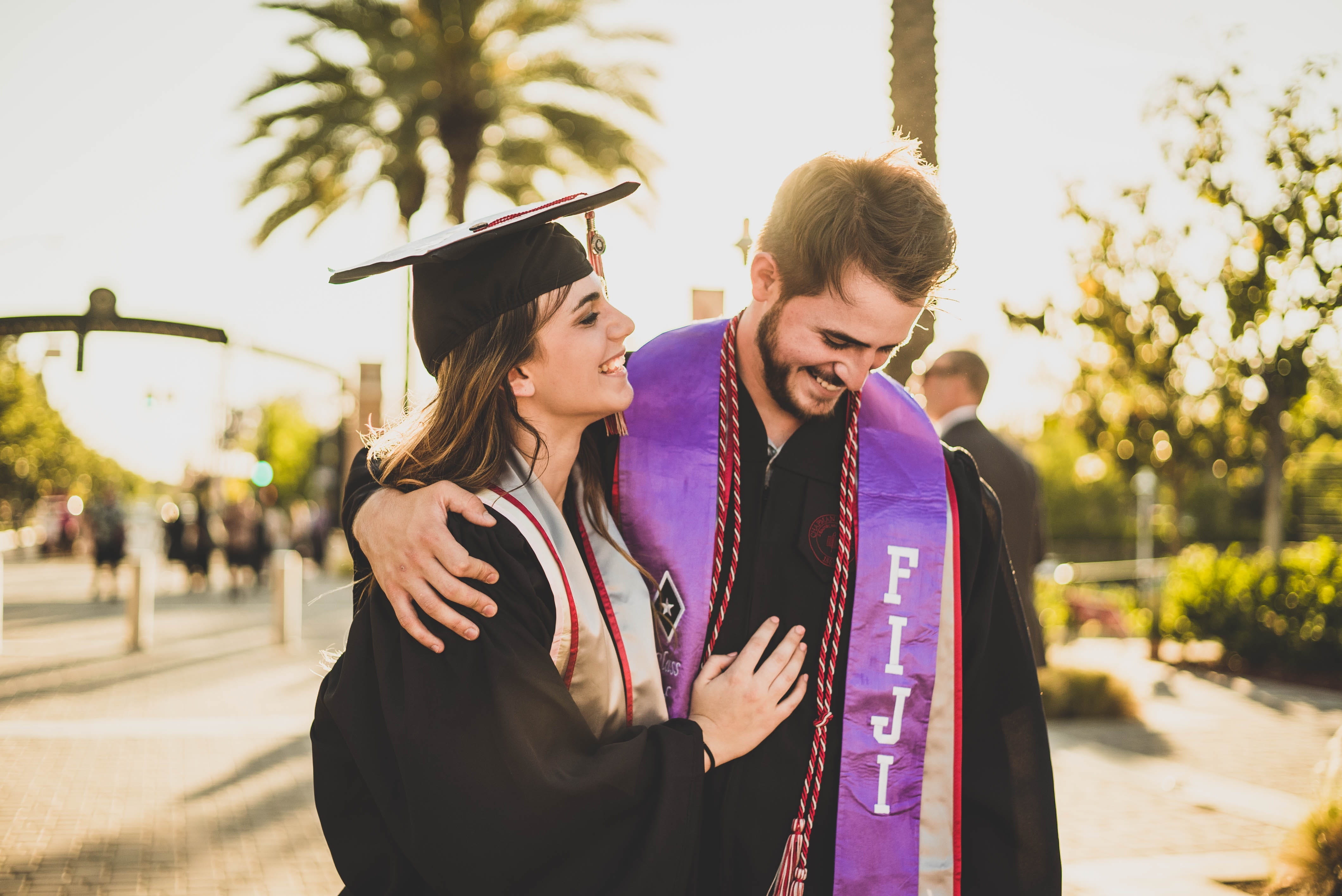 happy, graduation, university, adult, 4K, two people, girl, focus on foreground, knowledge, guy, lifestyles, young men, hug, success, young women, love, HD Wallpaper