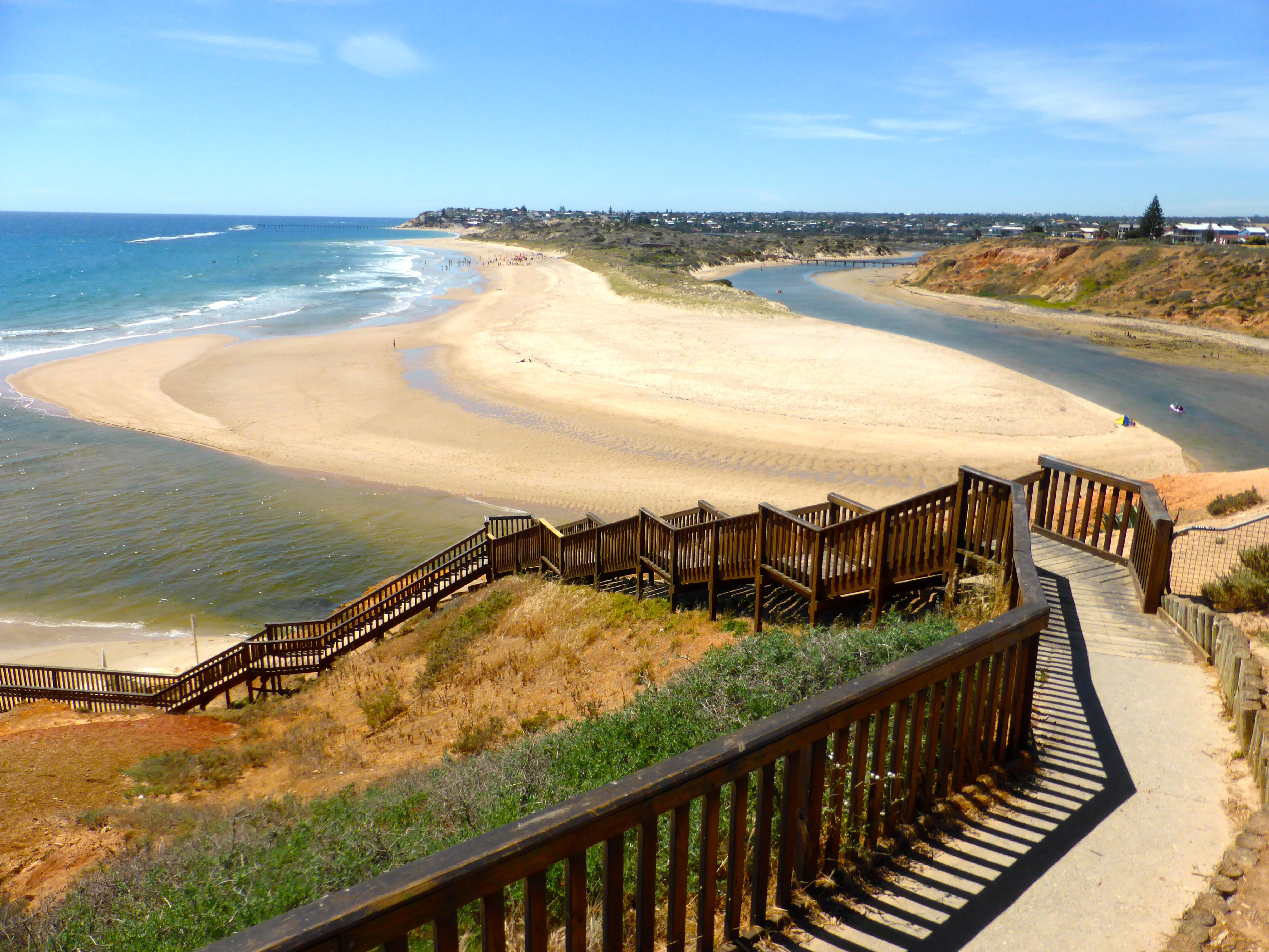 staircase, distant, scenery, horizon over water, structure, sea, outdoor, beach, outdoors, scenics - nature, high angle view, idyllic, view, no people, HD Wallpaper