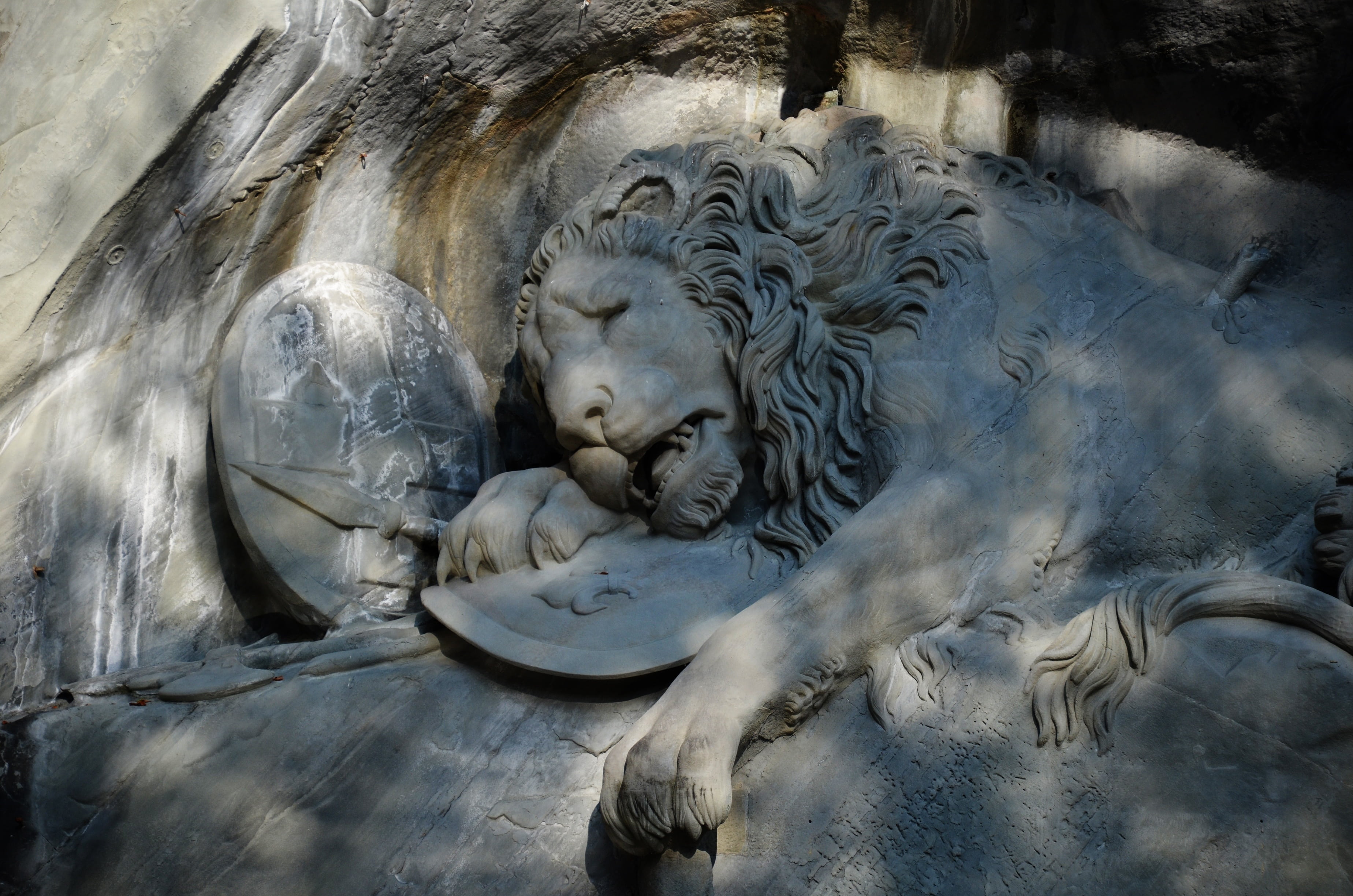angel, stone, day, fight, nature, carving - craft product, high angle view, switzerland, human representation, representation, the lion, statue, craft, HD Wallpaper