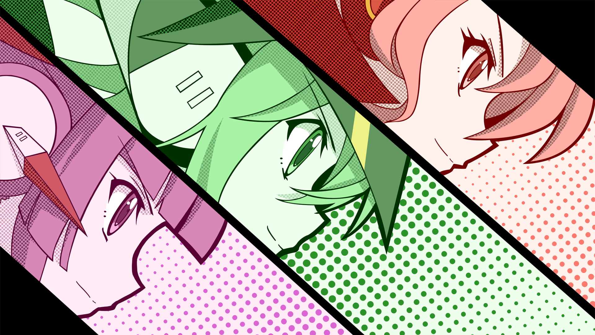 anime girls, Akatsuki Kirika, Tsukuyomi Shirabe, Maria Cadenzavna Eve, 1080P, anime, collage, vector art, Senki Zesshou Symphogear, HD Wallpaper