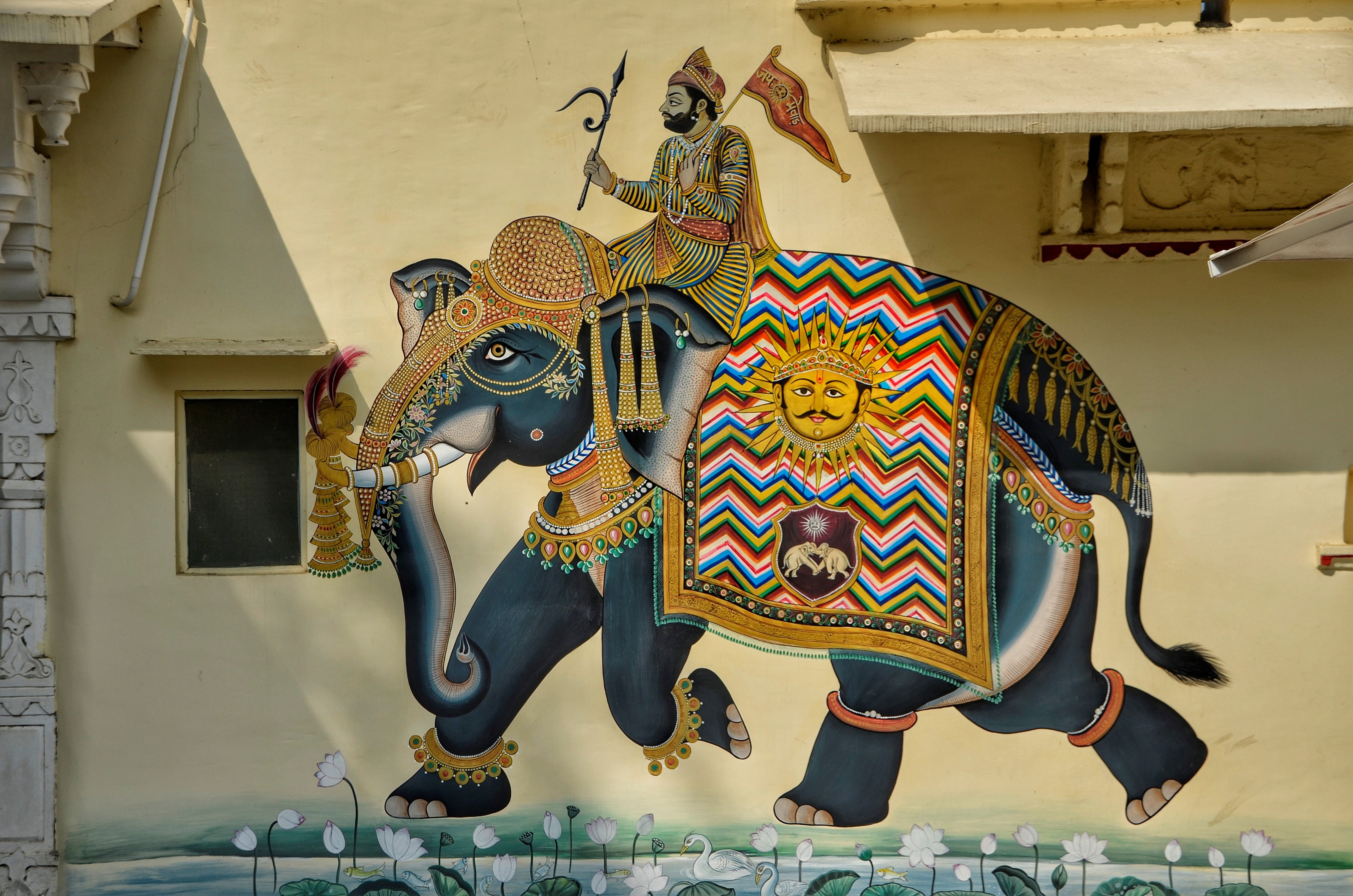 no people, graffiti, painting, creativity, decoration, religion, pattern, architecture, art and craft, day, 4K, home, belief, elephant, building exterior, HD Wallpaper