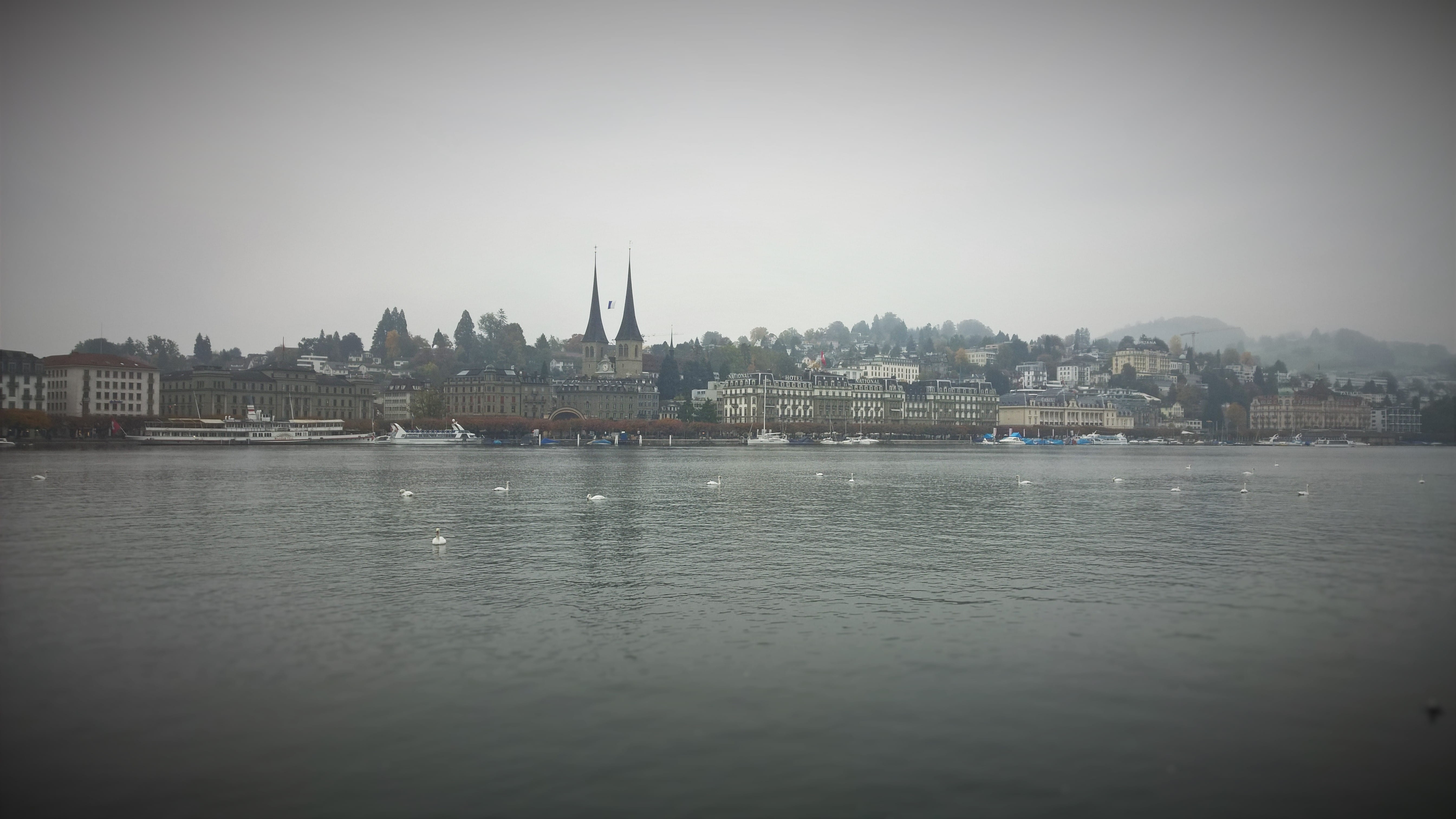 sky, built structure, architecture, cityscape, river, panorama, building exterior, waterfront, nature, townscape, church, switzerland, building, no people, HD Wallpaper