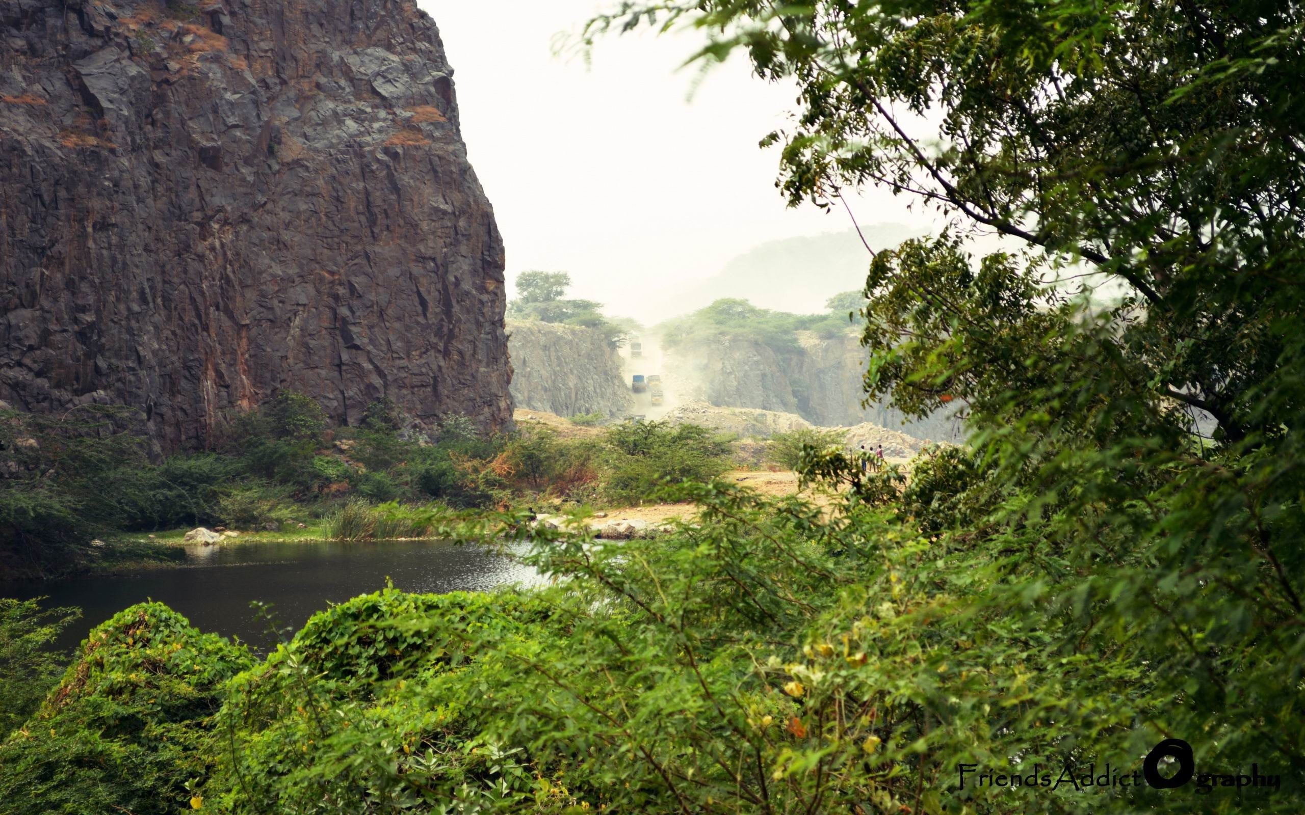 beauty in nature, rock - object, sky, green, flowing water, tranquil scene, trees, desktop, growth, plant, outdoors, land, chennai, green color, nature, HD Wallpaper