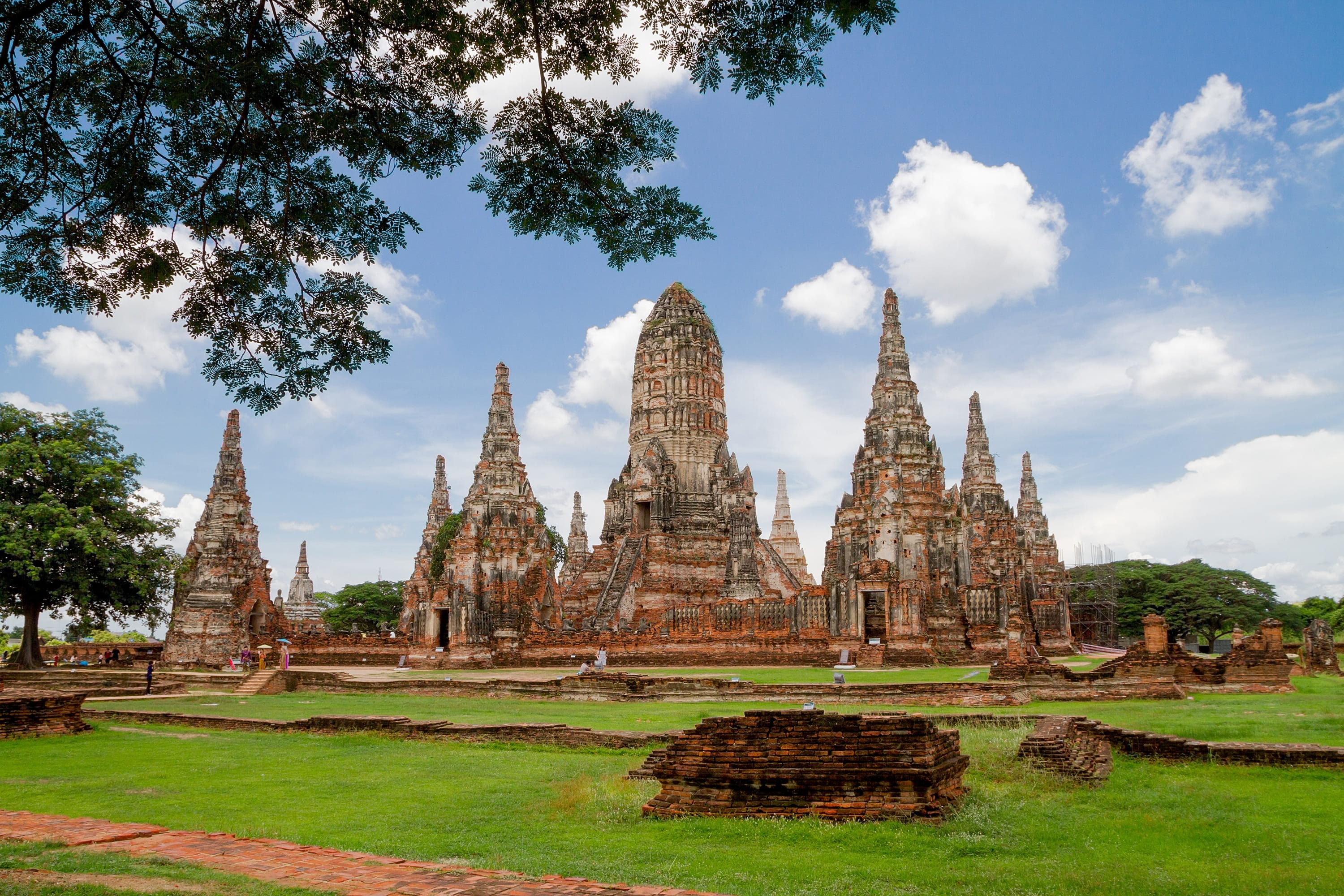 old, thailand, archaeology, miss, merit, history, wat chai wattanaram, ayutthaya, plant, architecture, measure, cloud - sky, travel destinations, belief, HD Wallpaper