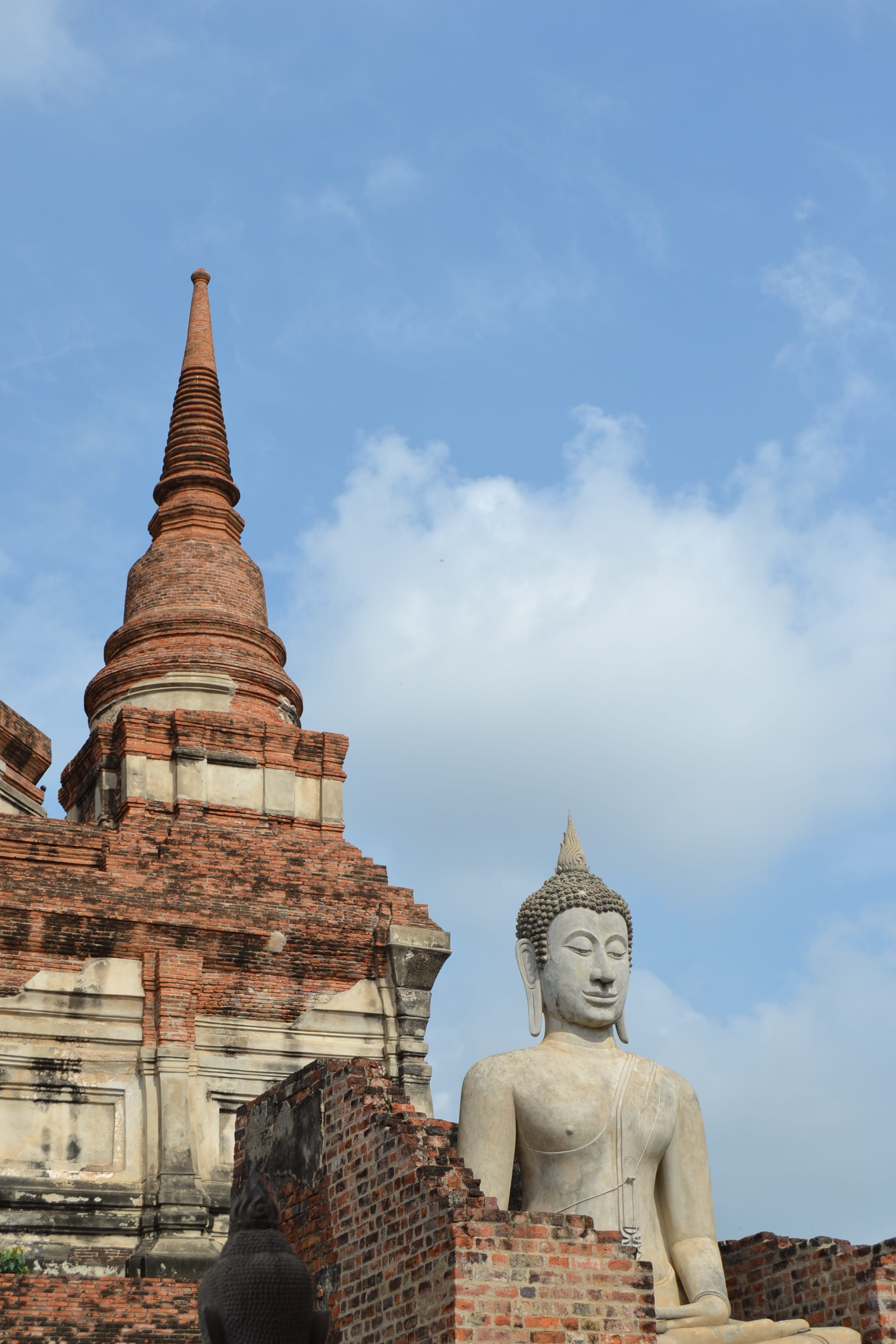 eastern, built structure, ancient civilization, building exterior, human representation, Ayutthaya, building, cloud - sky, idol, statue, travel, spire, Phone HD Wallpaper