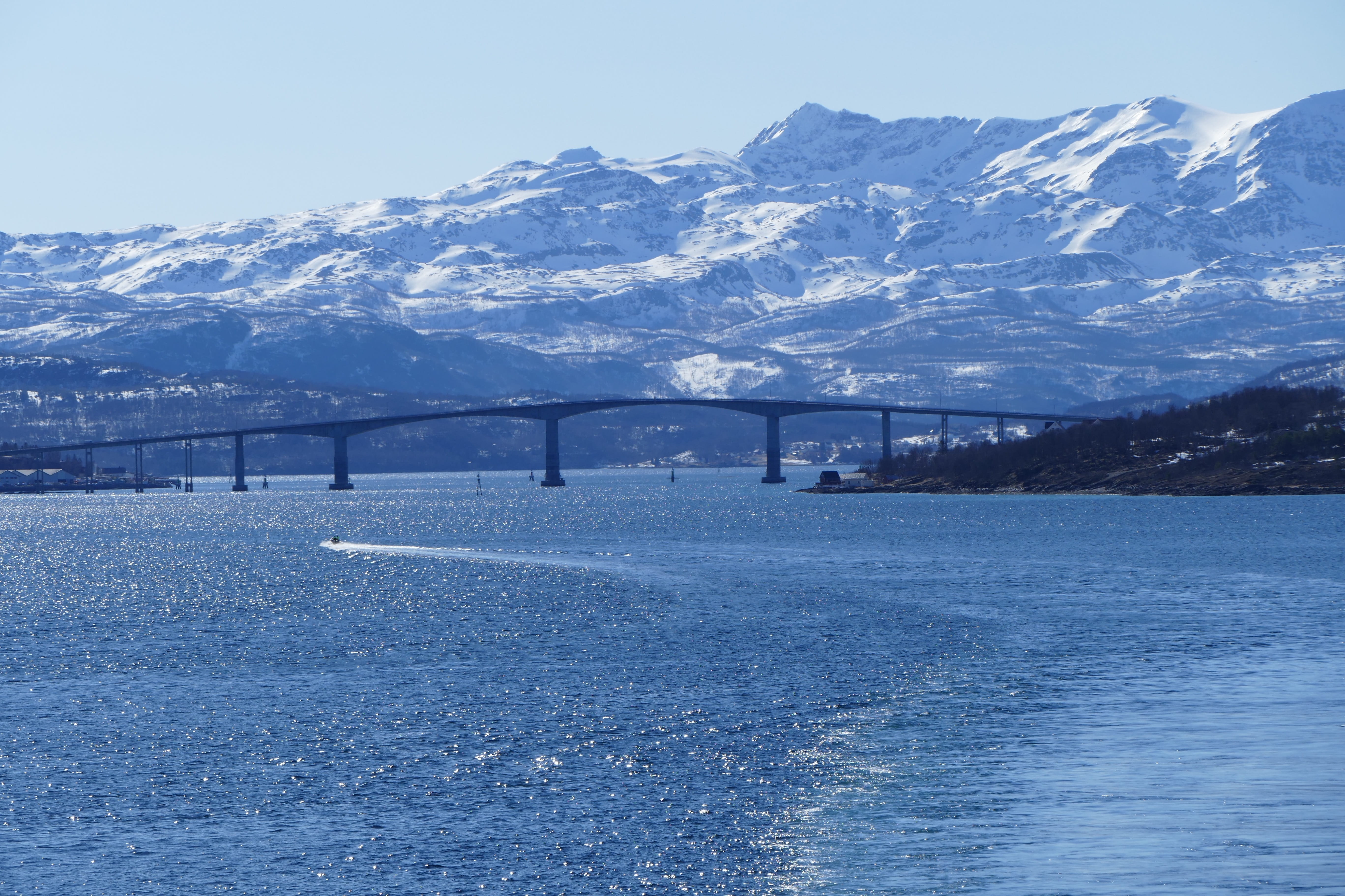 cold temperature, snow, stucture, mountains, no people, norway, waterfront, 5K, connection, transportation, snowcapped mountain, architecture, scenics - nature, HD Wallpaper