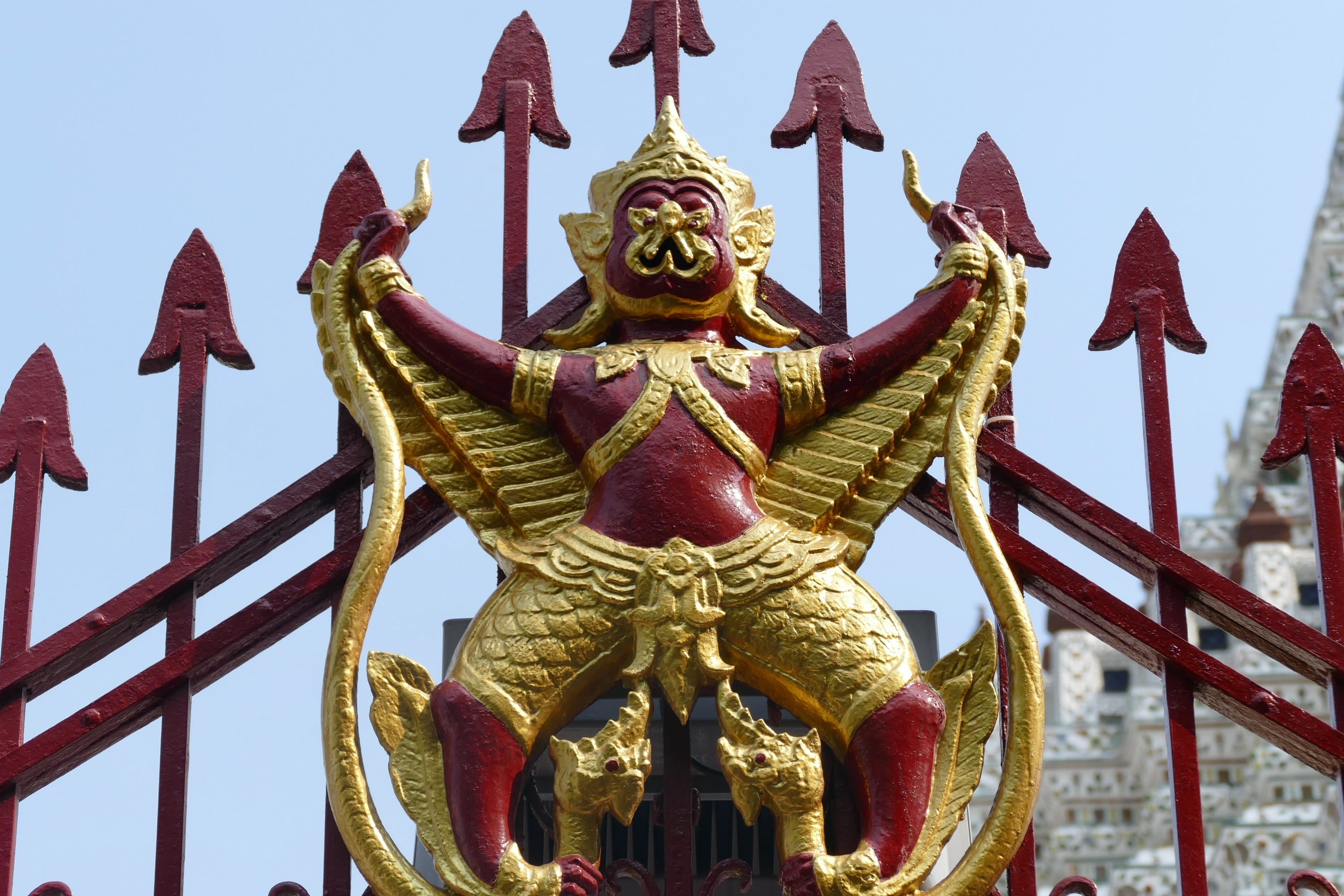 creativity, protectors, no people, bangkok, built structure, sculpture, male likeness, gold colored, place of worship, art and craft, 2K, ornate, golden sky, HD Wallpaper