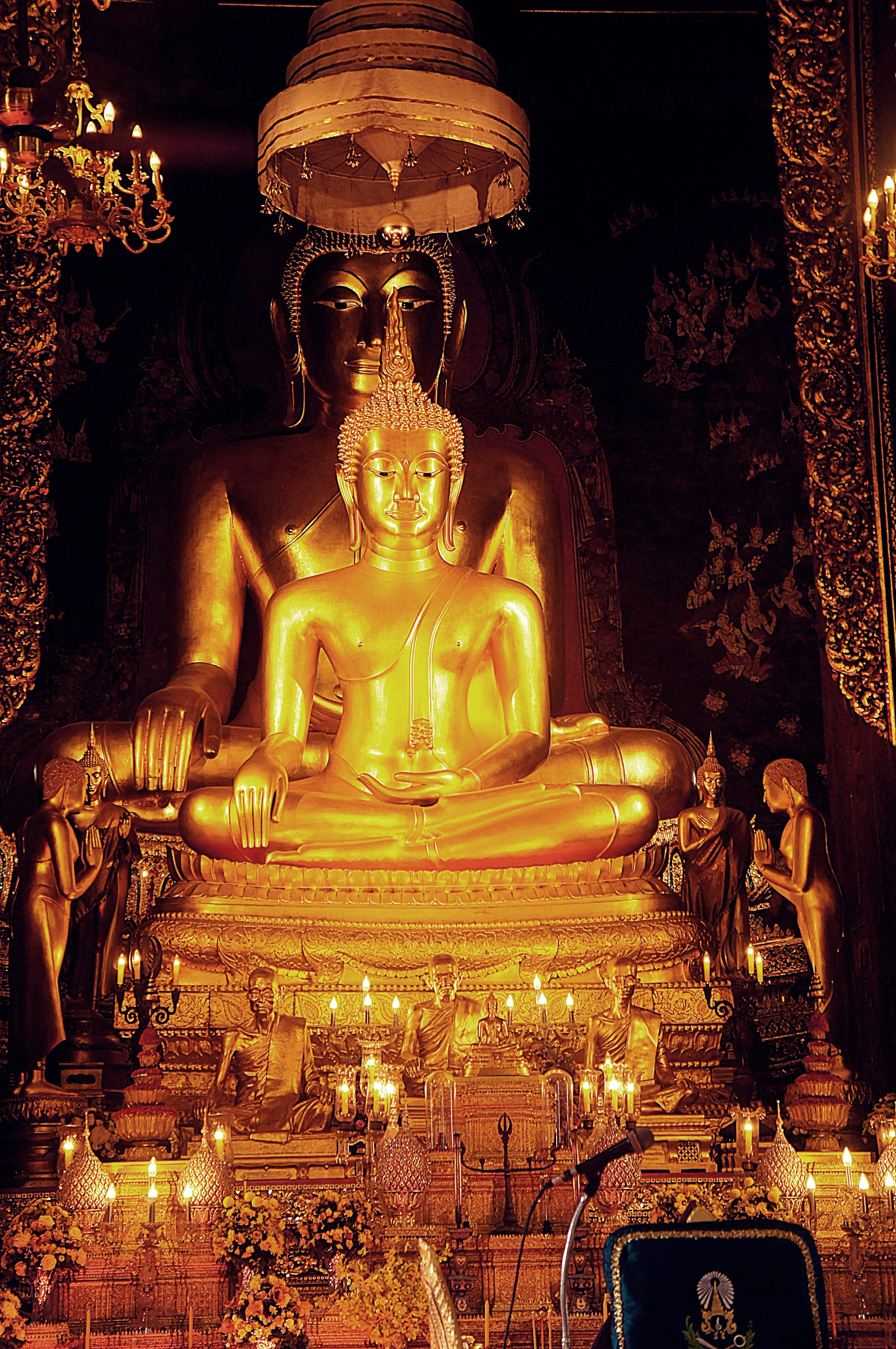 idol, no people, 4K, statue, building, architecture, indoors, faith, religion, gold, representation, พระ, built structure, pagoda, gold colored, human representation, Phone HD Wallpaper