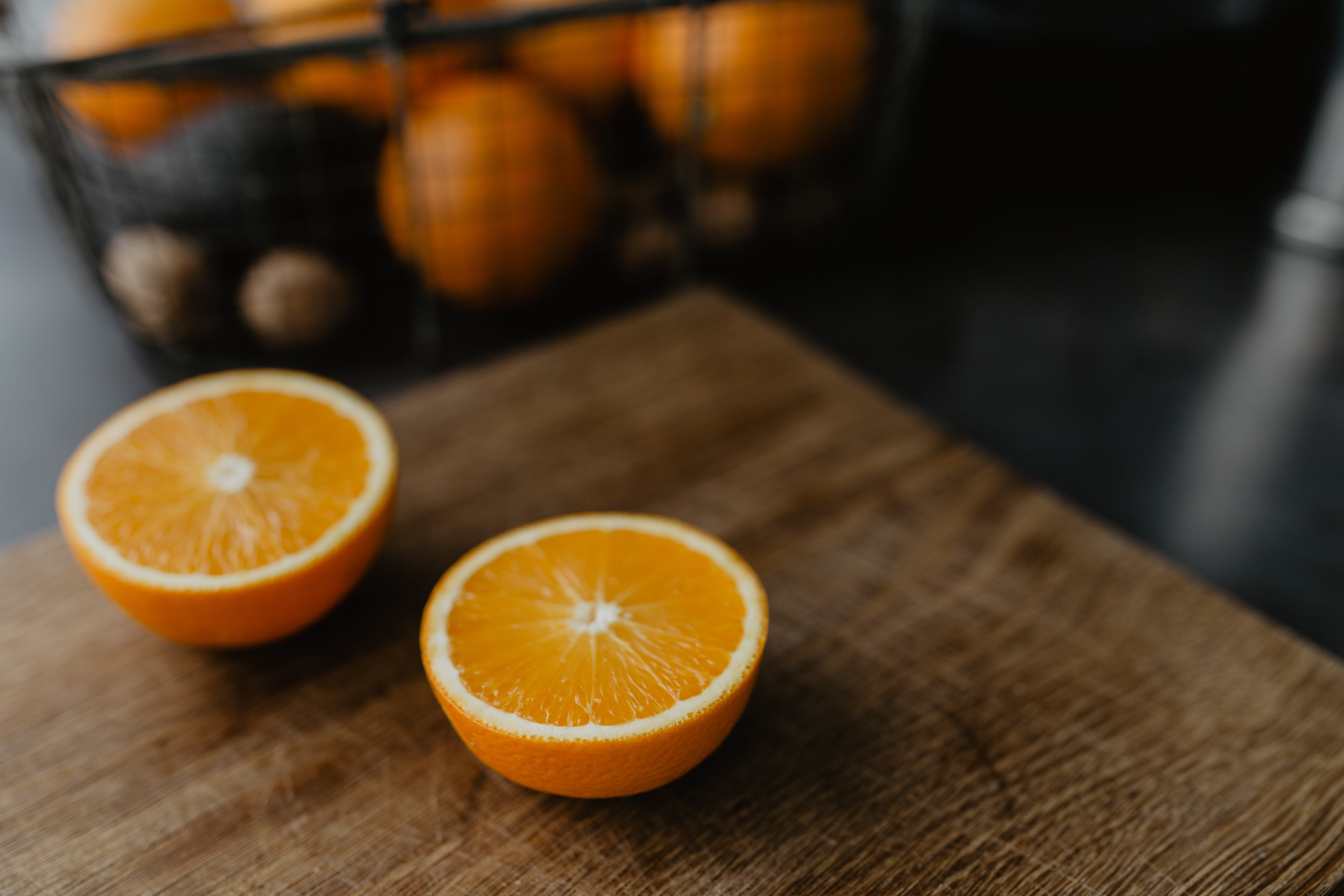 vitamin, healthy eating, food, still life, no people, sour taste, orange - fruit, food and drink, orange, slice, wood - material, oranges, cross section, HD Wallpaper
