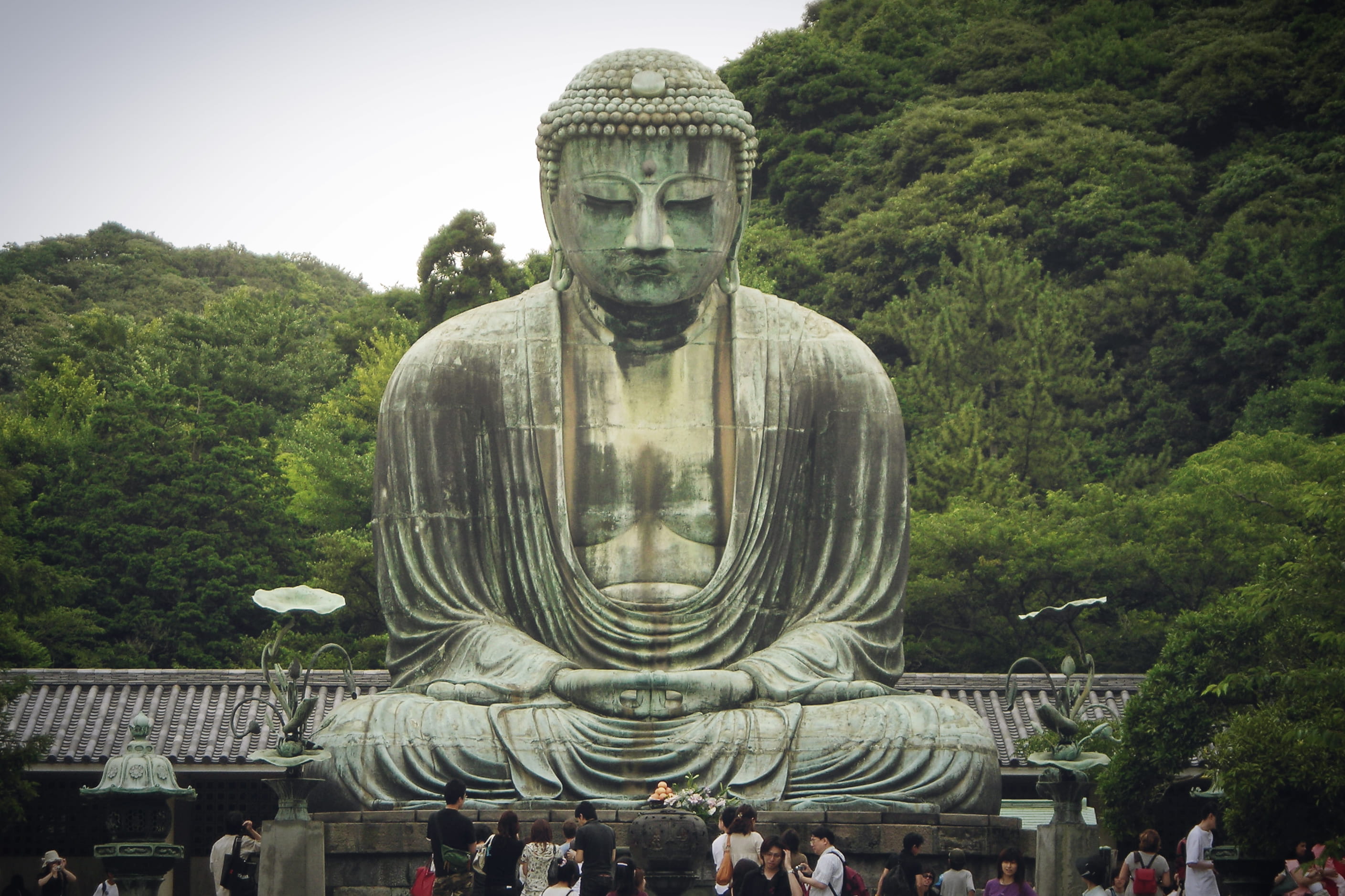 built structure, daibutsu, nature, representation, buddha, day, religion, creativity, plant, human representation, statue, kamakura, architecture, 2K, HD Wallpaper