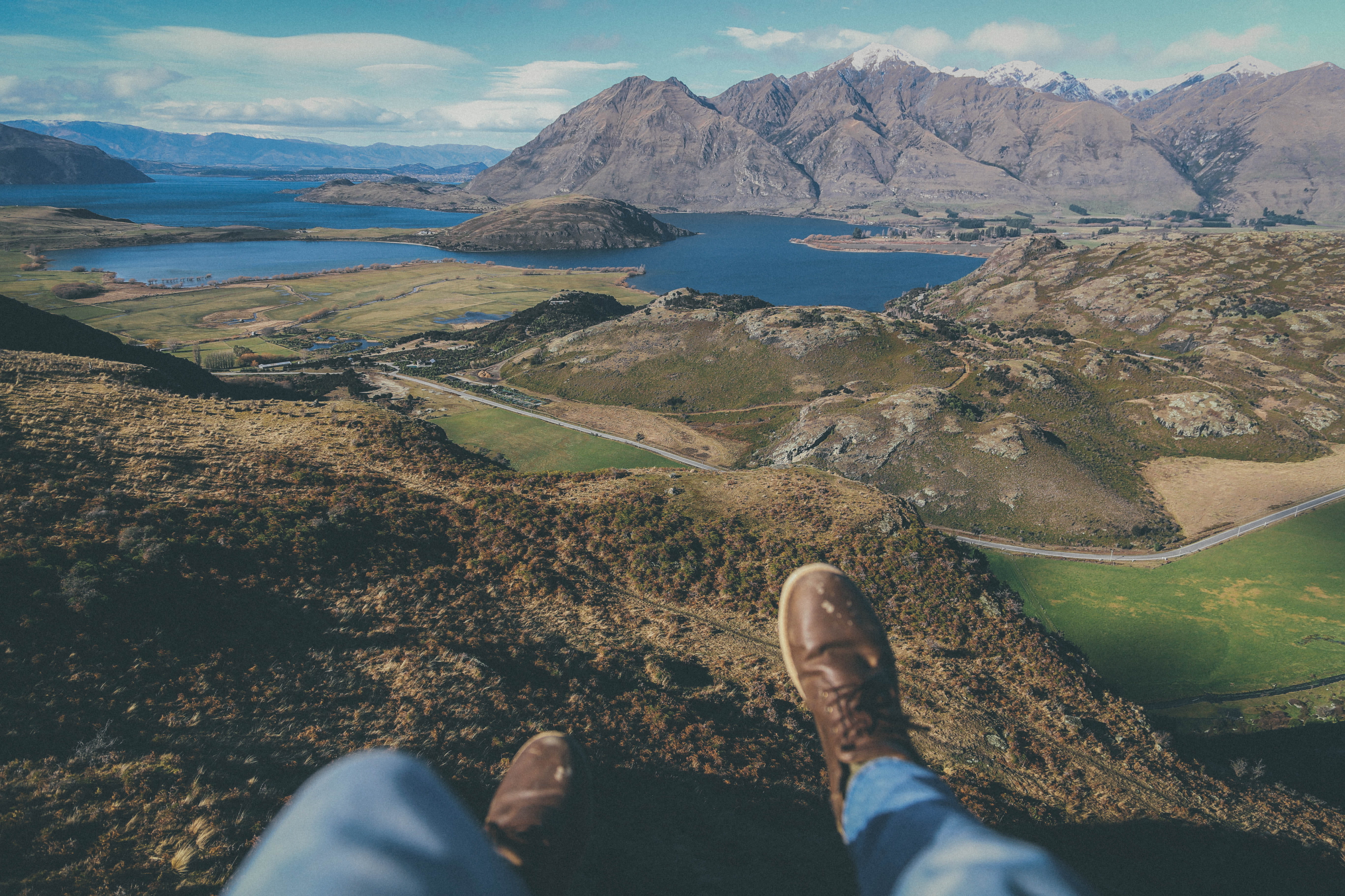lace-up, leather, mountains, hill, color Image, brown, beauty in nature, shoes, person, human leg, 5K, mountain, daytime, boot, tranquil scene, body part, HD Wallpaper