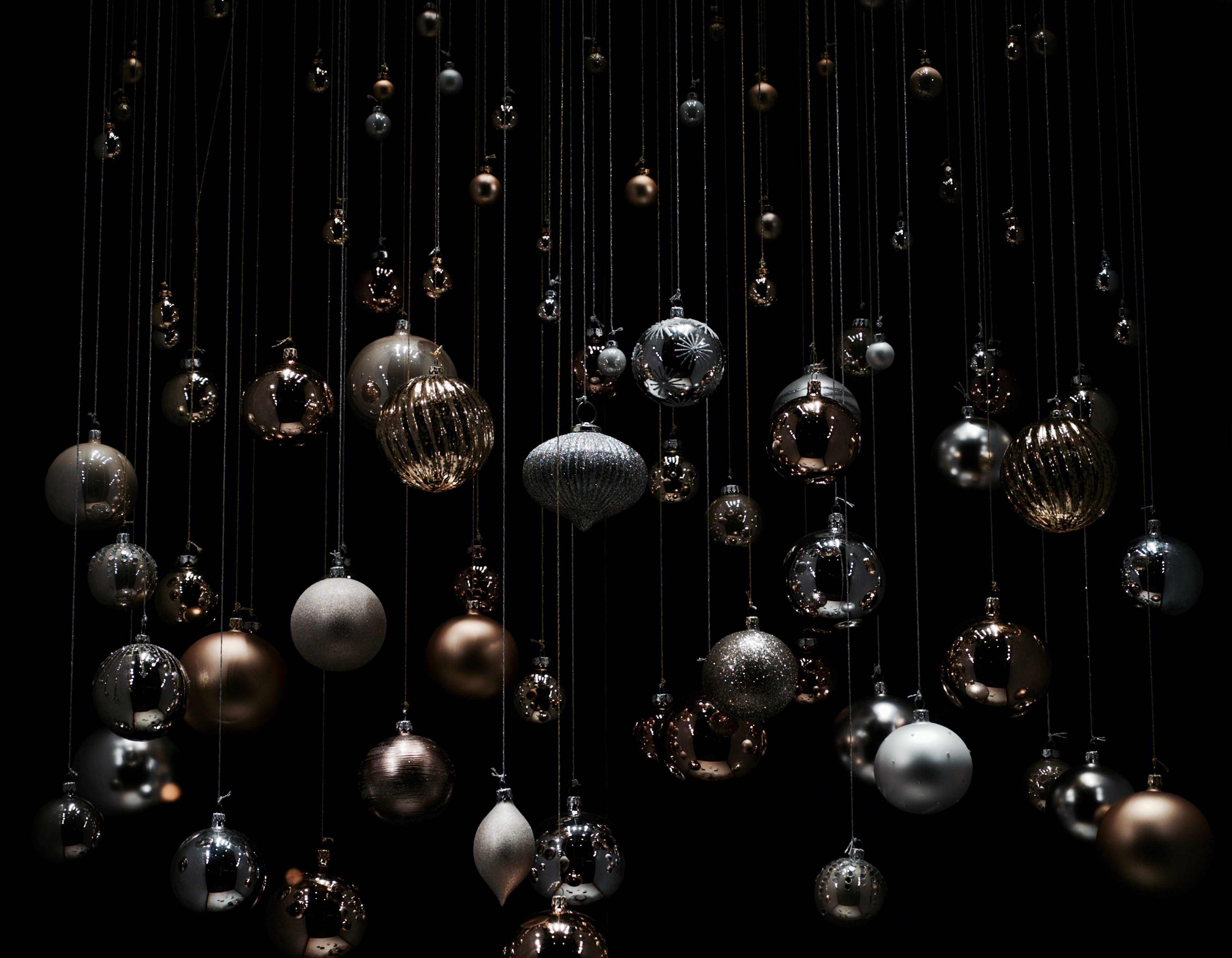 creativity, decoration, large group of objects, still life, metal, sphere, illuminated, ornaments, variation, string, collection, lighting equipment, christmas, HD Wallpaper