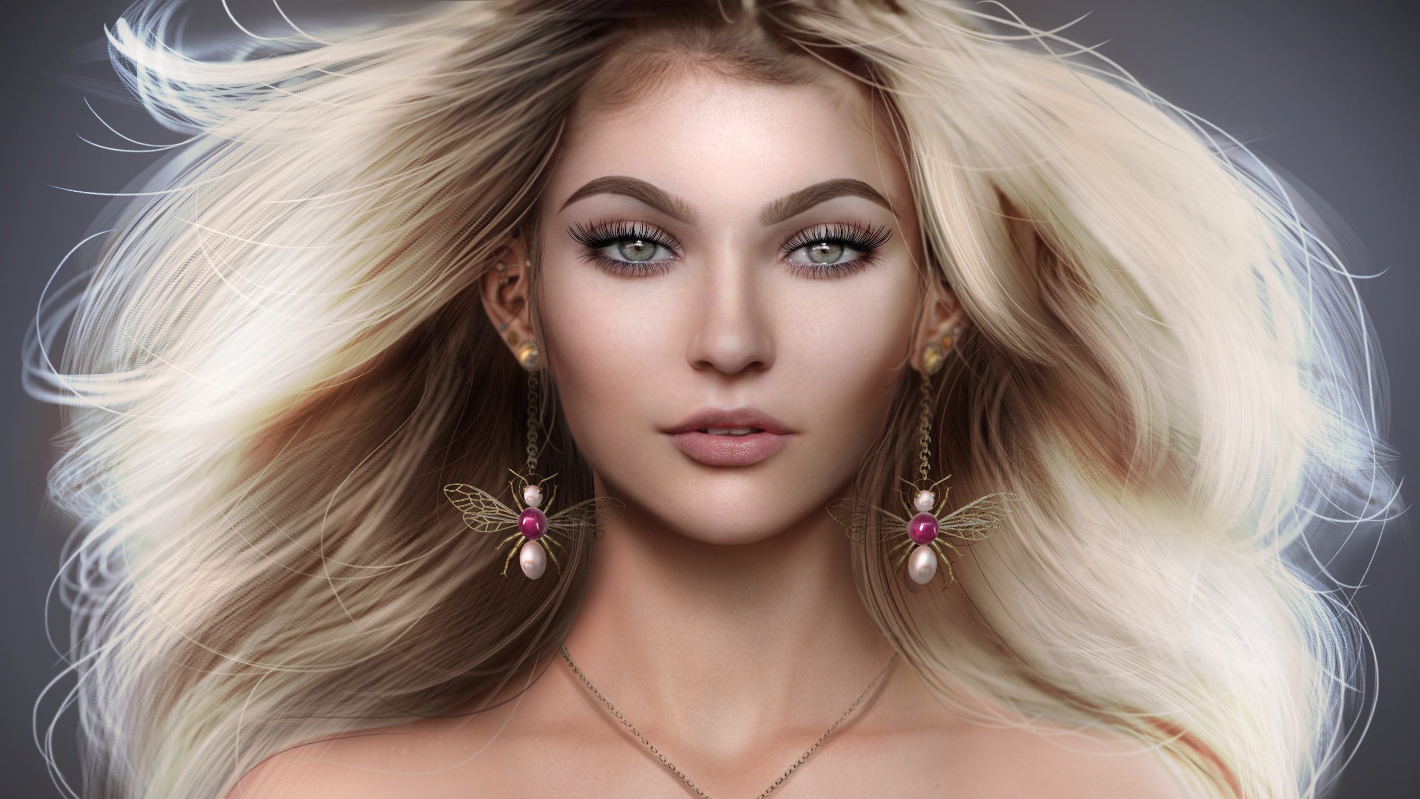earrings, s, HD, Girl, pair, women, dangle, buttterfly, 2K, Beautiful, Digital art, Woman, HD Wallpaper