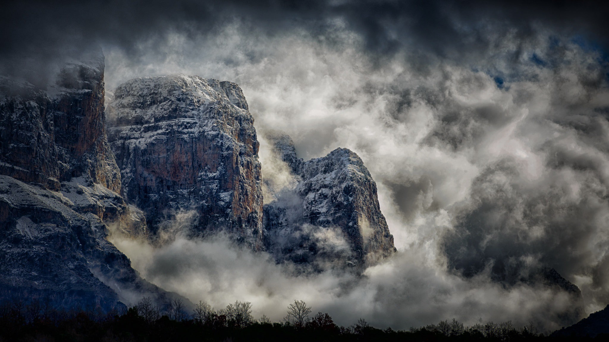 high, peaks, 1080P, rocks, mountains, clouds, snow covered, winter, hight, HD Wallpaper