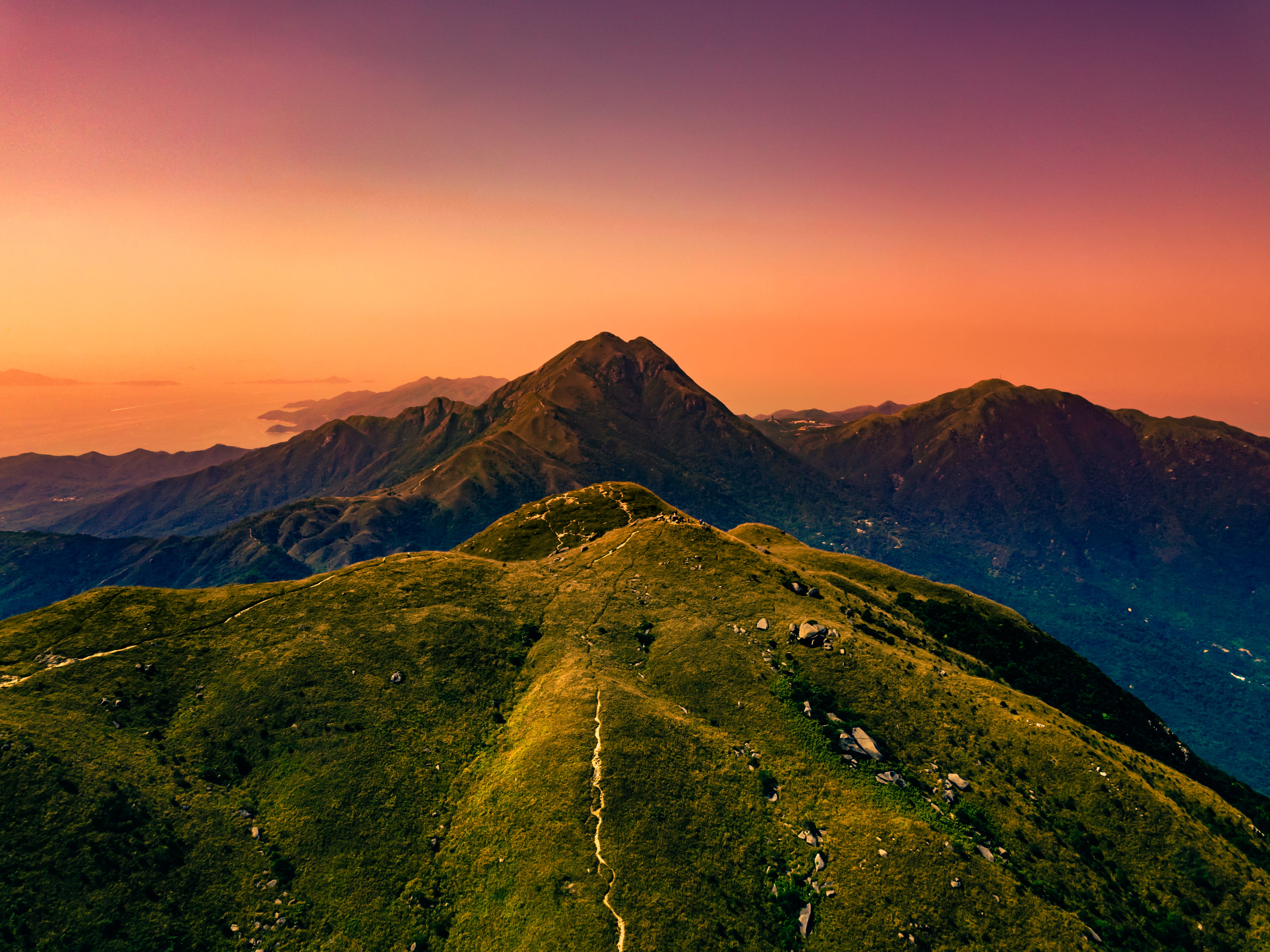 plant, tranquil scene, twilight, view, no people, travel destinations, dawn, hong kong, grassland, golden, land, scenics - nature, peak, flora, sky, hour, HD Wallpaper