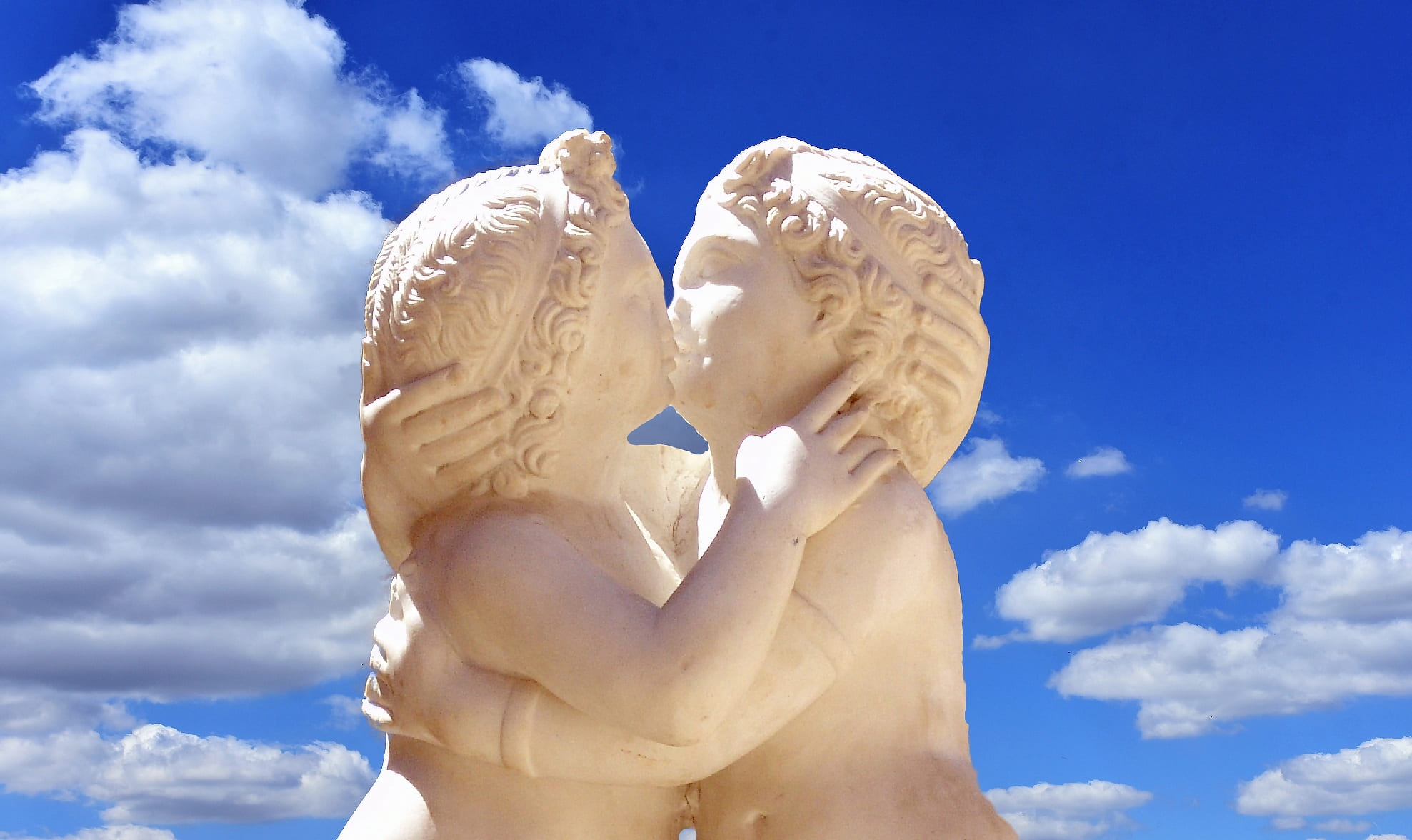 lovers, figure, cloud - sky, sky, romance, creativity, 1080P, sculpture, fine art statue, statue, couple, no people, angel, love, art and craft, affection, HD Wallpaper