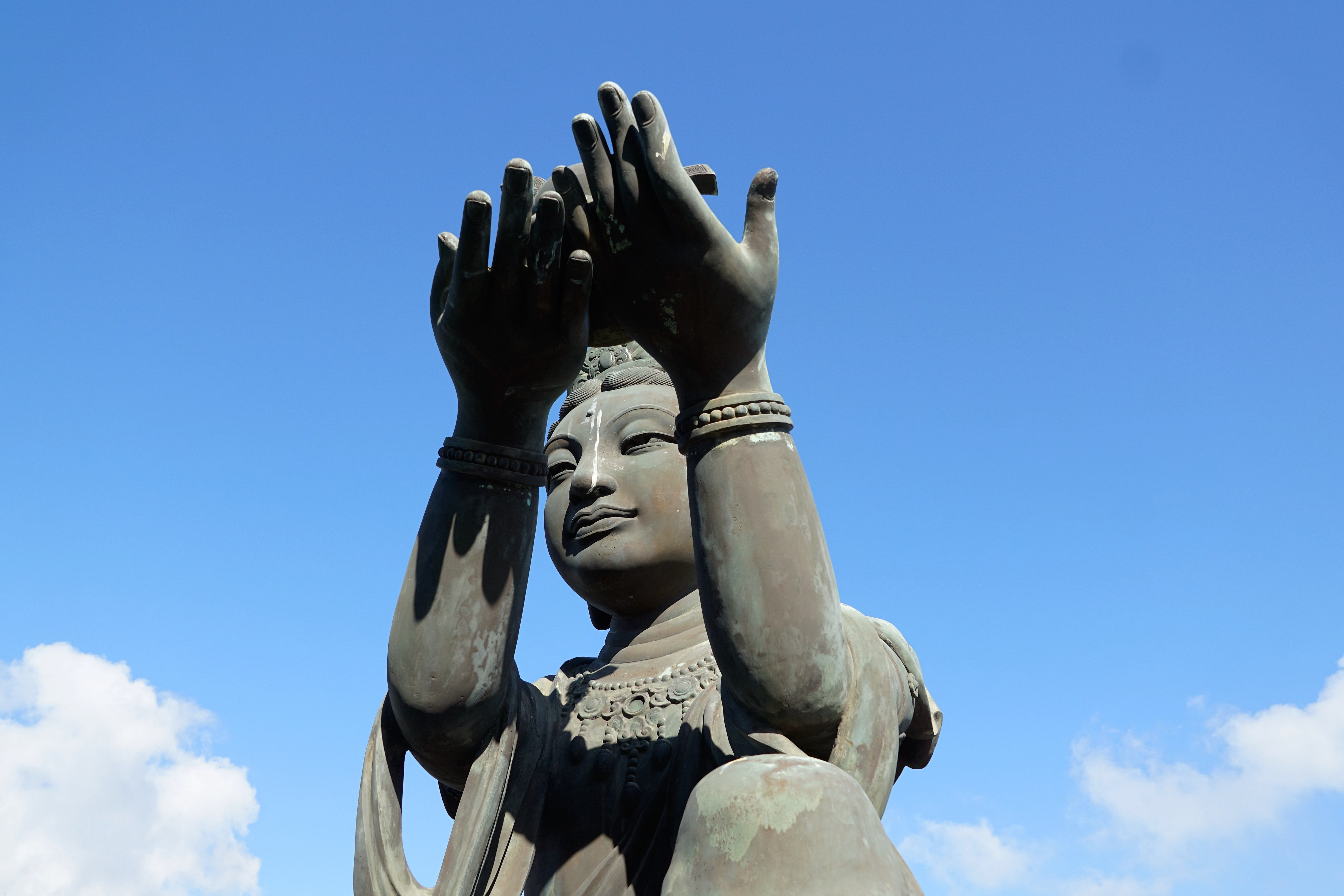 the past, day, male likeness, craft, asia, fishing village, sky, religion, sculpture, temple, human representation, face, travel, china, b, statue, daylight, HD Wallpaper