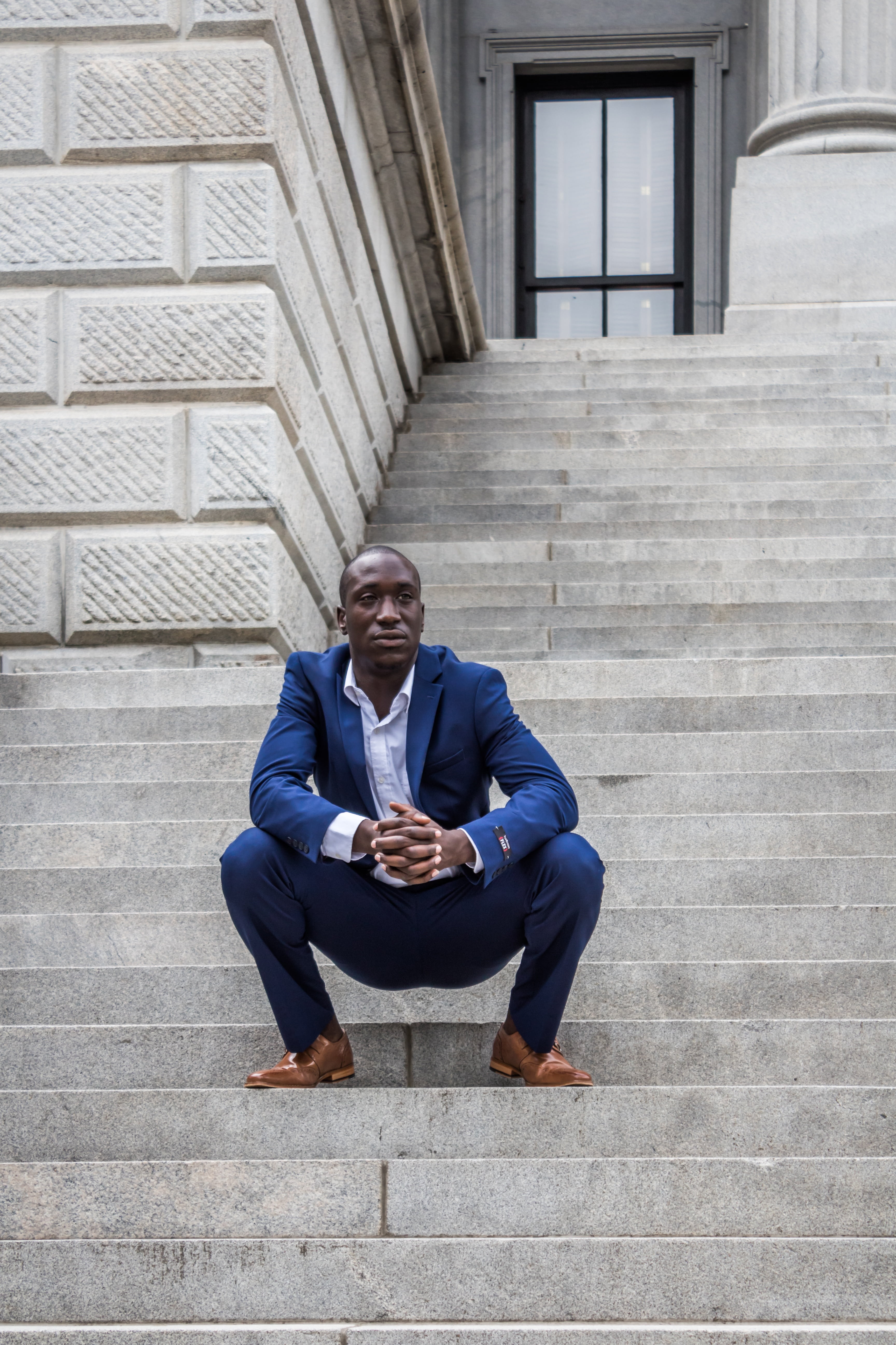 built structure, young, staircase, urban, male, well-dressed, steps and staircases, man, outdoor, blue, people, one person, real people, handsome, pants, Phone HD Wallpaper