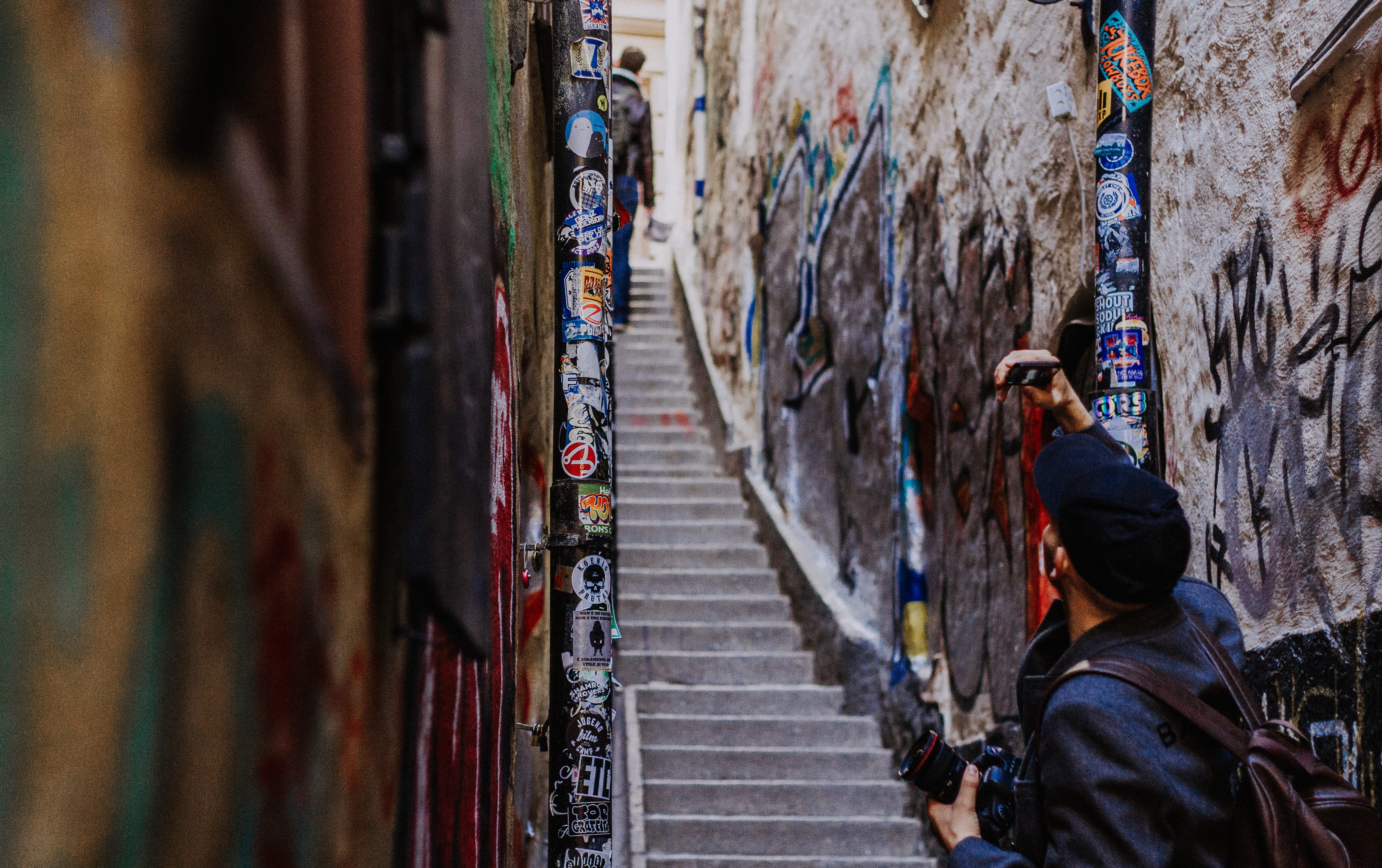 editorial, front, well, man, inspiration, alleyway, city, person, cultures, stairs, adventure, urban Scene, standing, outdoors, explore, graphic, travel, HD Wallpaper