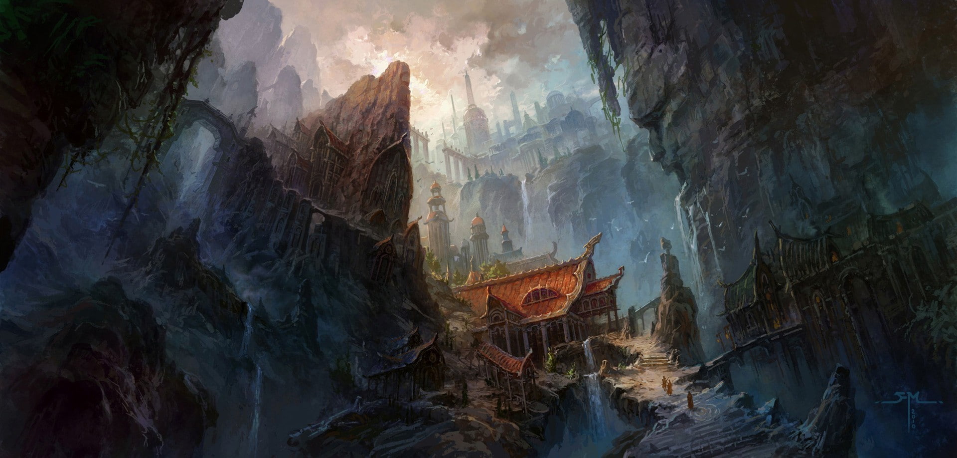 fantasy city, fantasy art, 1080P, temple, artwork, HD Wallpaper