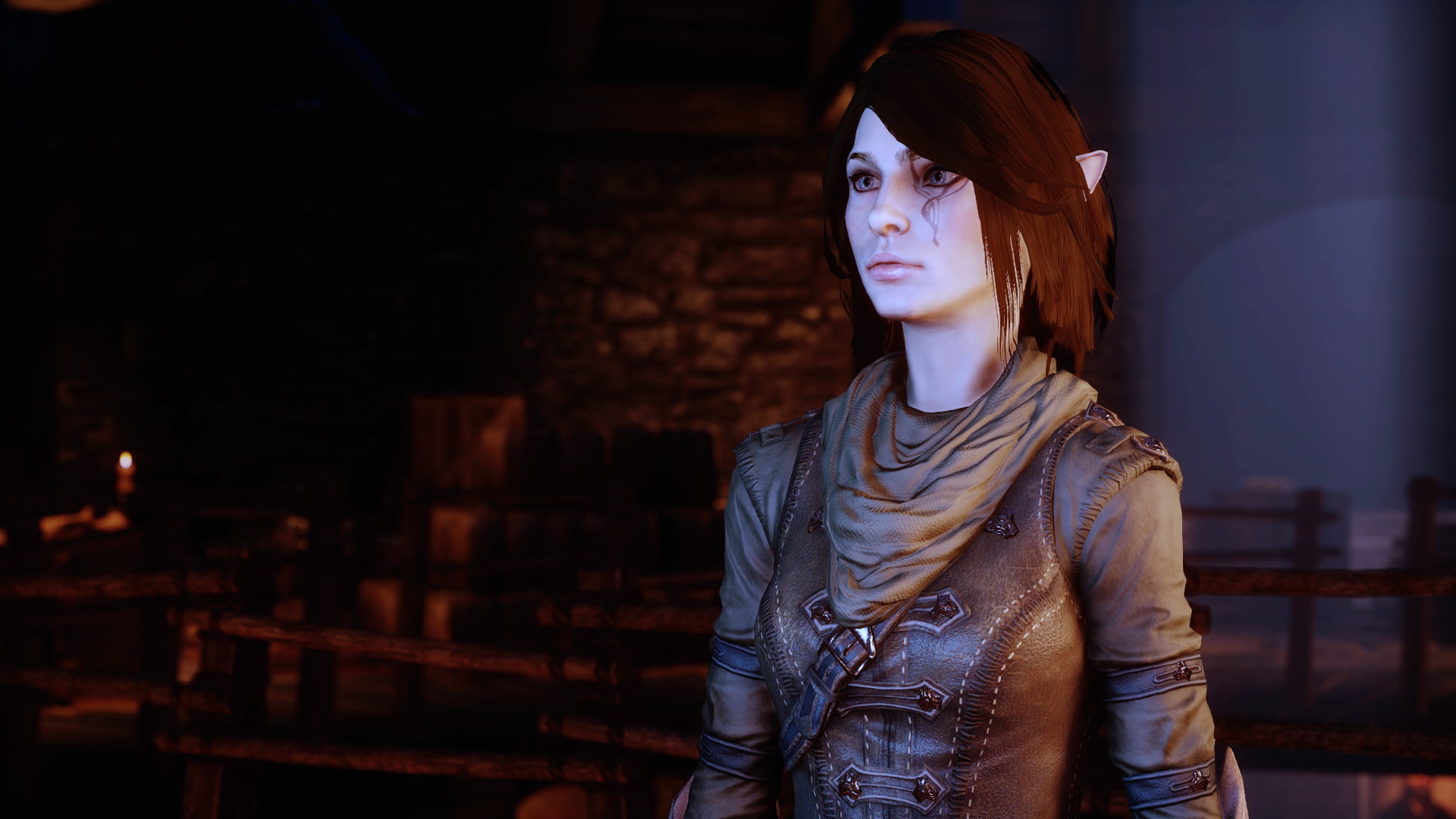 1080P, lifestyles, looking, leather, hair, Dragon Age Inquisition, young women, looking at camera, beautiful woman, casual clothing, standing, young adult, HD Wallpaper