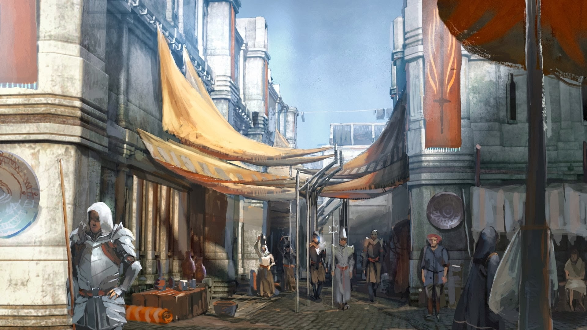 fantasy art, day, people, men, technology, factory, building exterior, adult, building, standing, real people, 1080P, sculpture, architecture, industry, HD Wallpaper