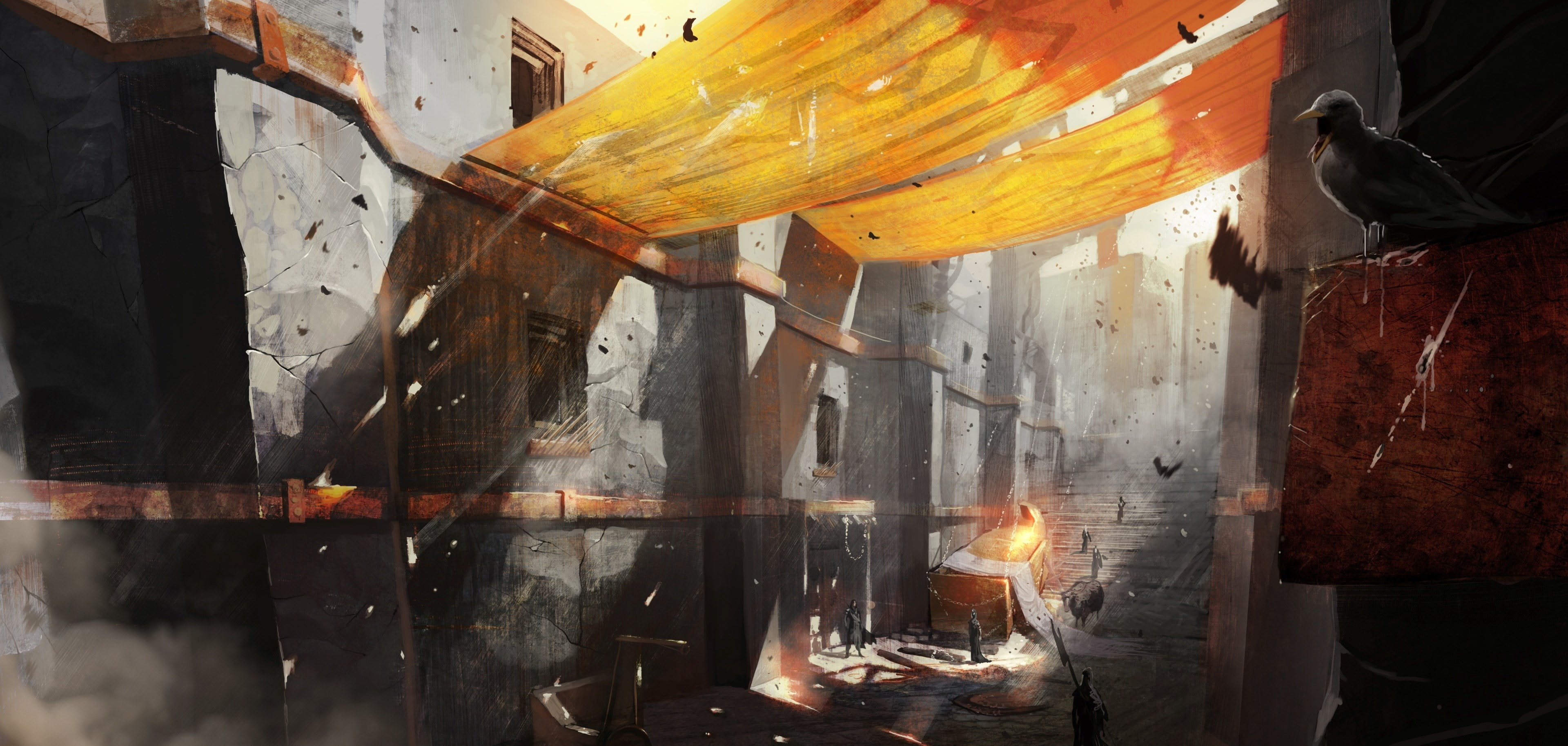 illuminated, 4K, fire, flame, glowing, metal, spirituality, architecture, workshop, no people, hanging, heat - temperature, built structure, burning, melting, HD Wallpaper