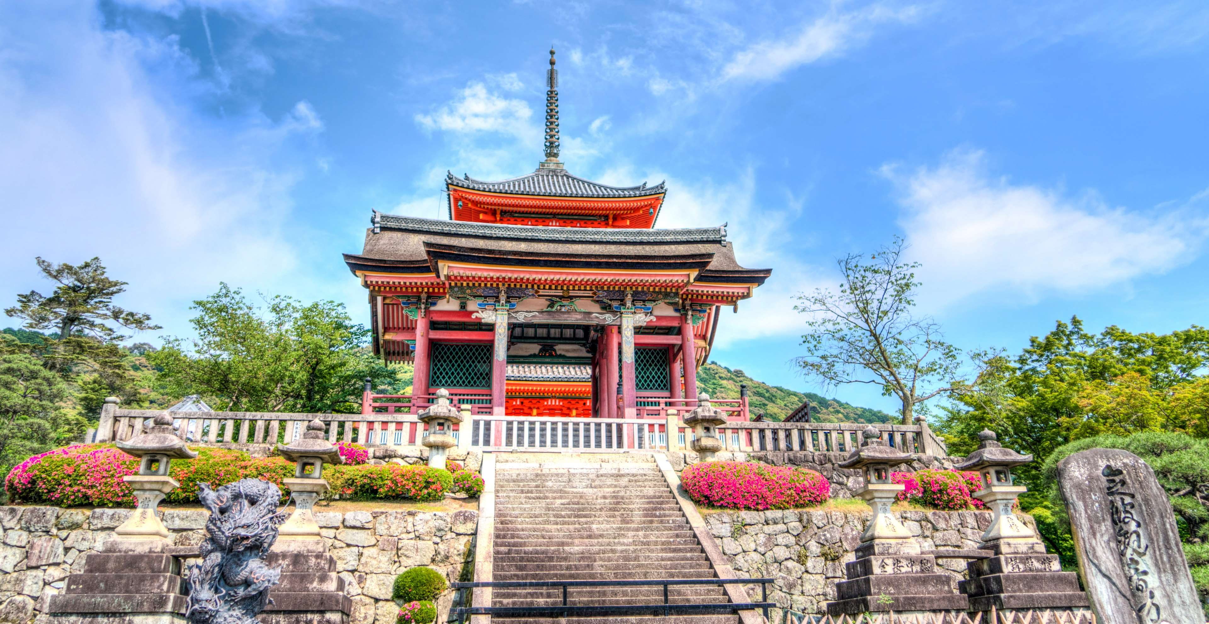 culture, flowers, garden, landscape, travel, no people, travel destinations, 4K, clouds, scenery, sky, outdoors, red, built structure, nature, place of worship, HD Wallpaper