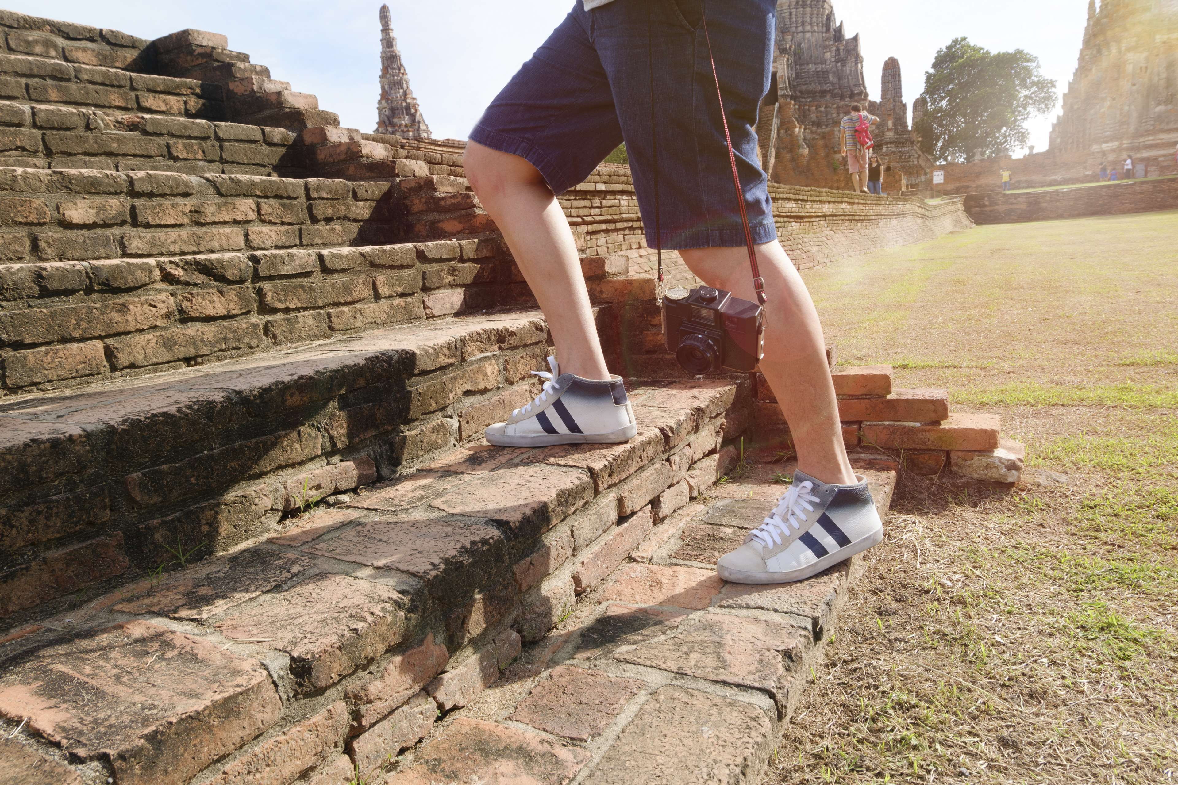 shorts, adventure, looking, wall, person, architecture, low section, history, lifestyles, leisure, lifestyle, building, journey, one person, sunlight, leisure activity, HD Wallpaper