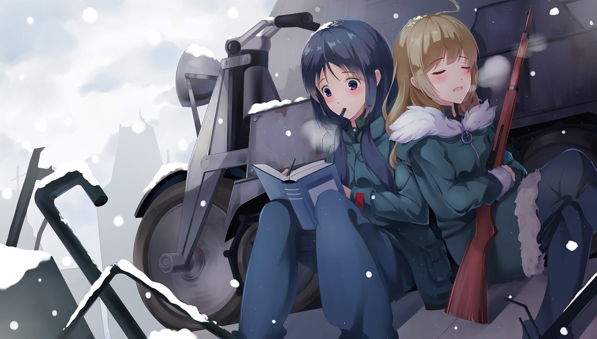 adult, males, childhood, 1080P, Yuuri (Girls Last Tour), togetherness, Chito (Girls Last Tour), clothing, looking, outdoors, people, portrait, girls, headwear, HD Wallpaper