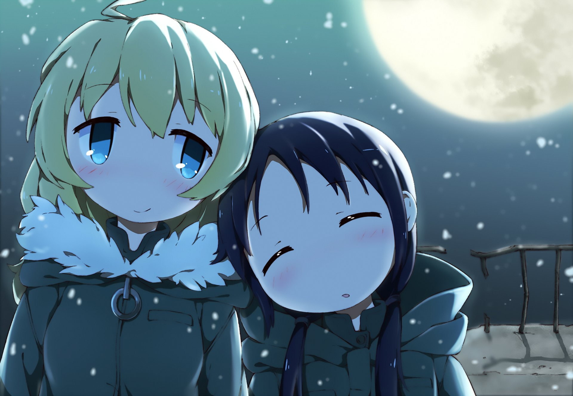 Chito (Girls Last Tour), sky, nature, shape, Moon, Blue Hair, celebration, creativity, Yuuri (Girls Last Tour), space, Anime, representation, close-up, HD Wallpaper