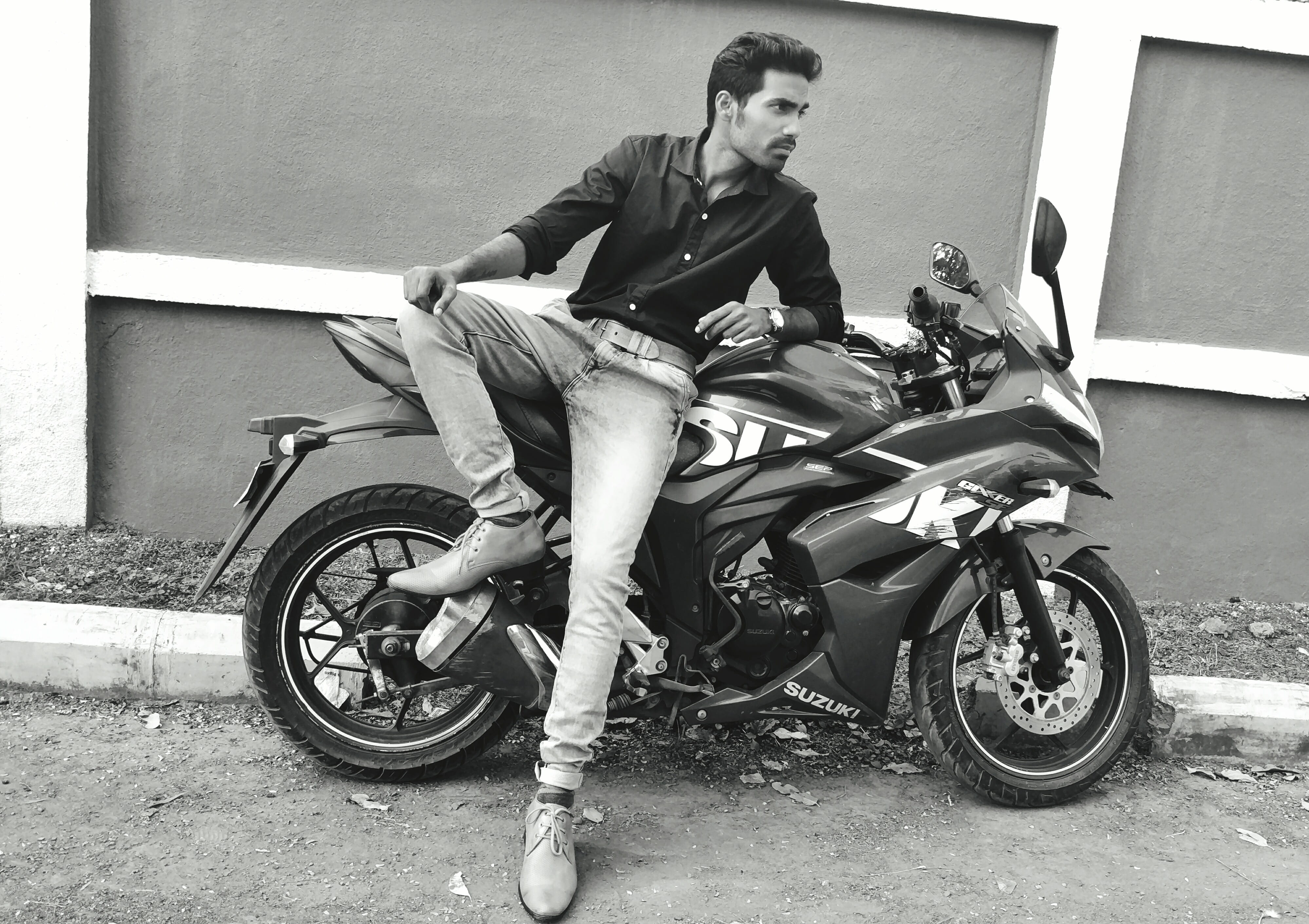 young men, motorcycle, transportation, day, land vehicle, guy, pose, black, alpha male, men, leisure activity, sitting, real people, super, portrait, one person, HD Wallpaper