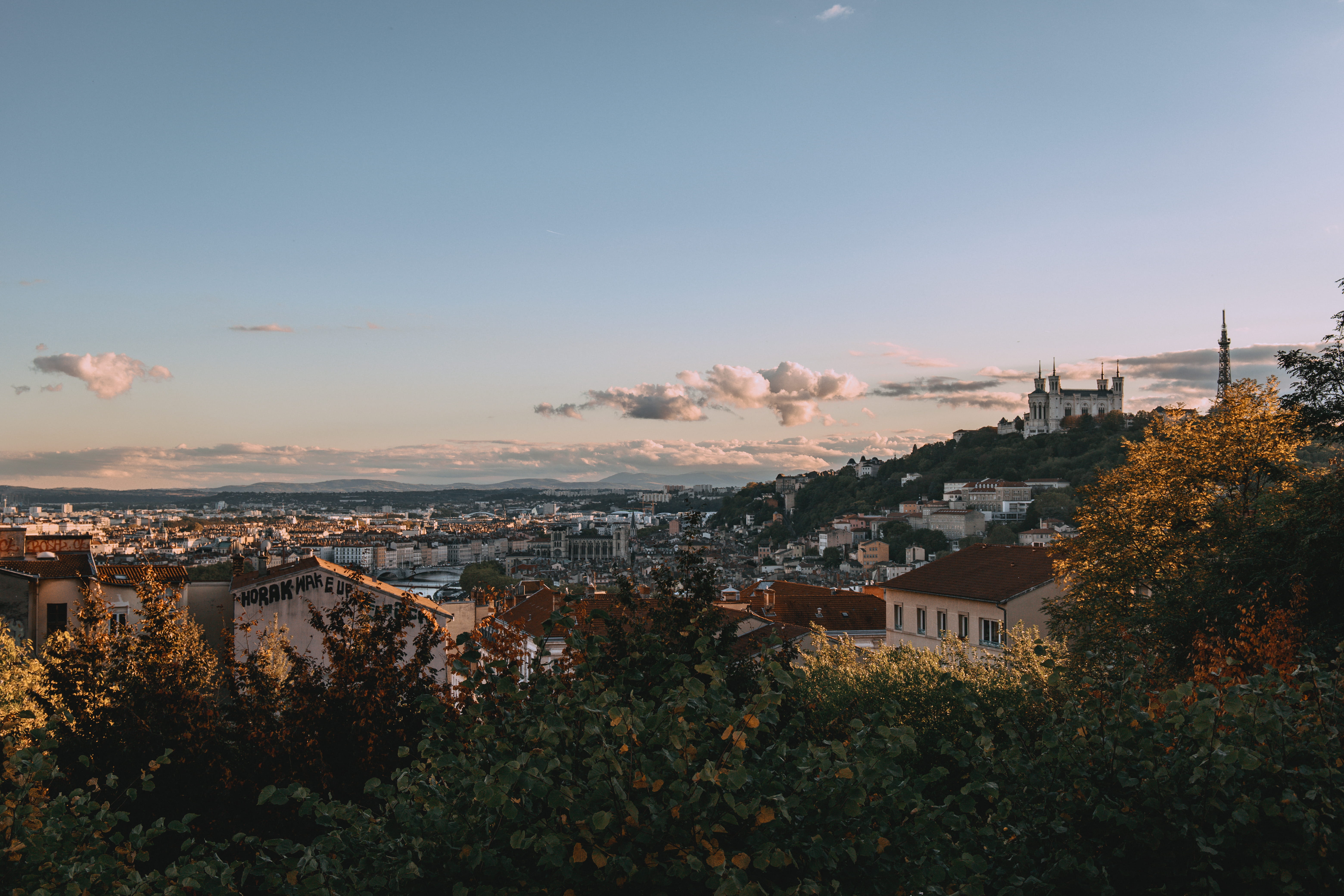 france, la croix-rousse, outdoors, cloud - sky, nature, landscape, 5K, community, city, high angle view, sky, building, tree, sunset, day, building exterior, HD Wallpaper