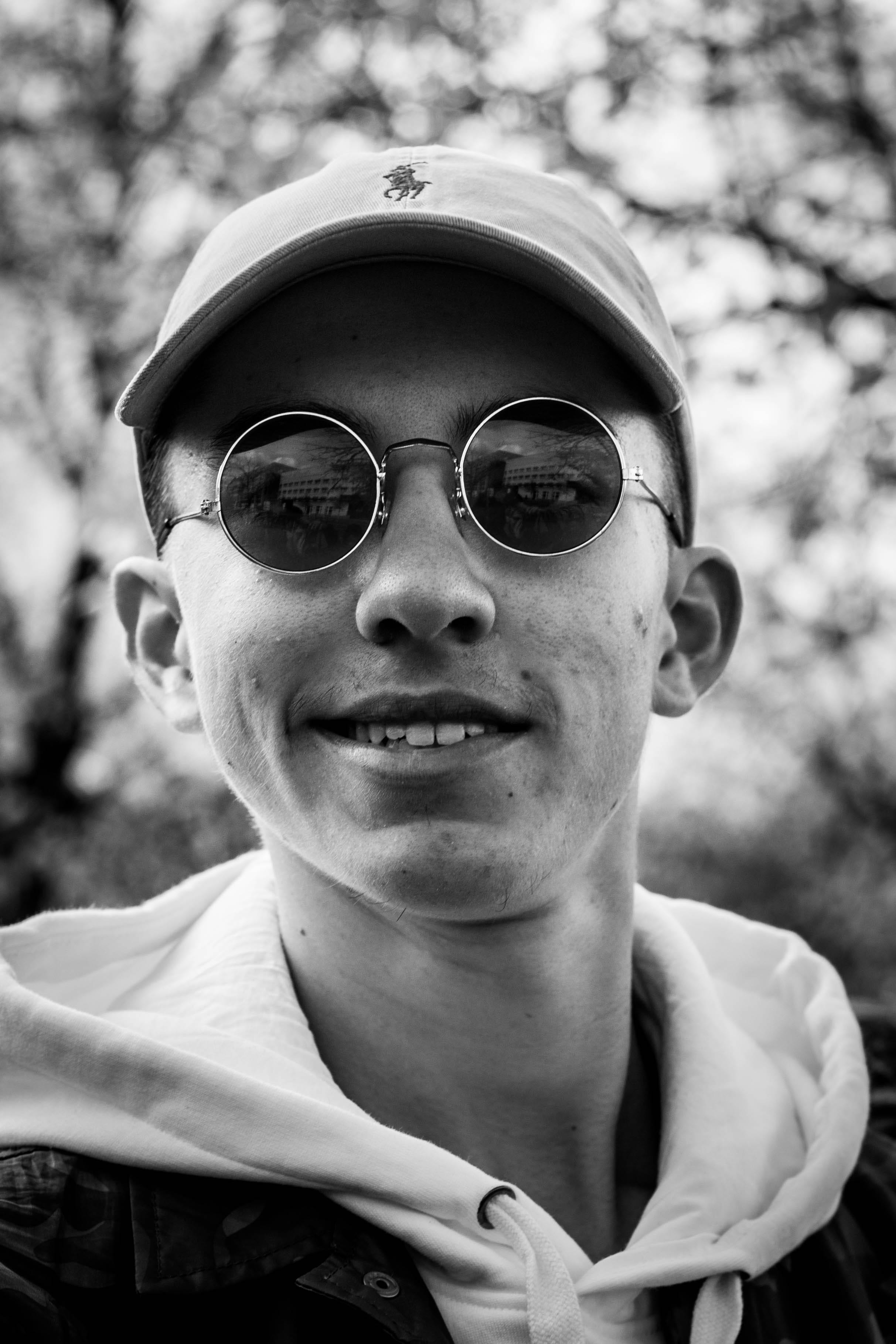 fashion, nature, cap, boy, noir et blanc, outdoors, young adult, sunglasses, one person, day, headshot, real people, black and white, lifestyles, man, leisure activity, Phone HD Wallpaper