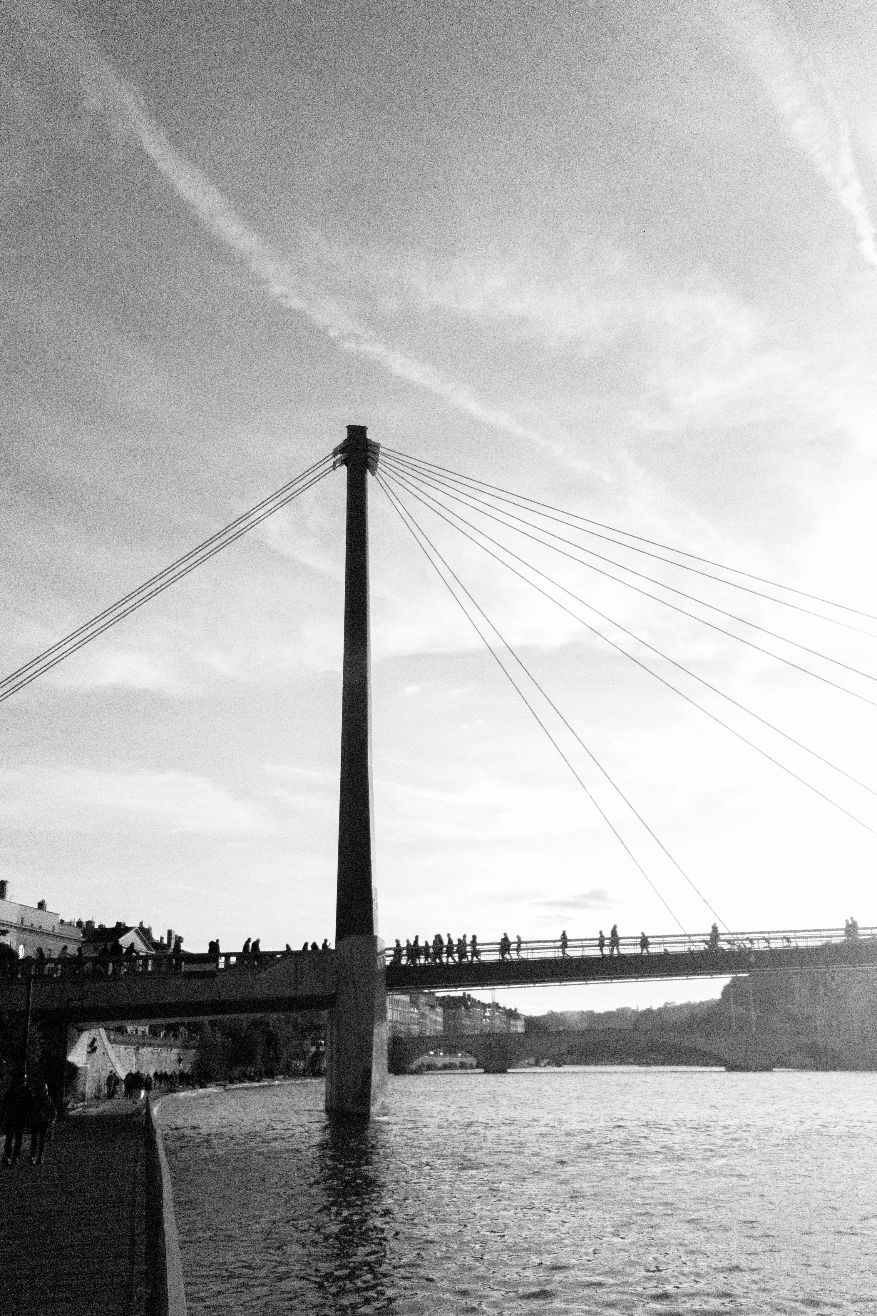 suspension bridge, passerelle du palais de justice, connection, power supply, outdoors, bridge, built structure, france, building exterior, transportation, Phone HD Wallpaper