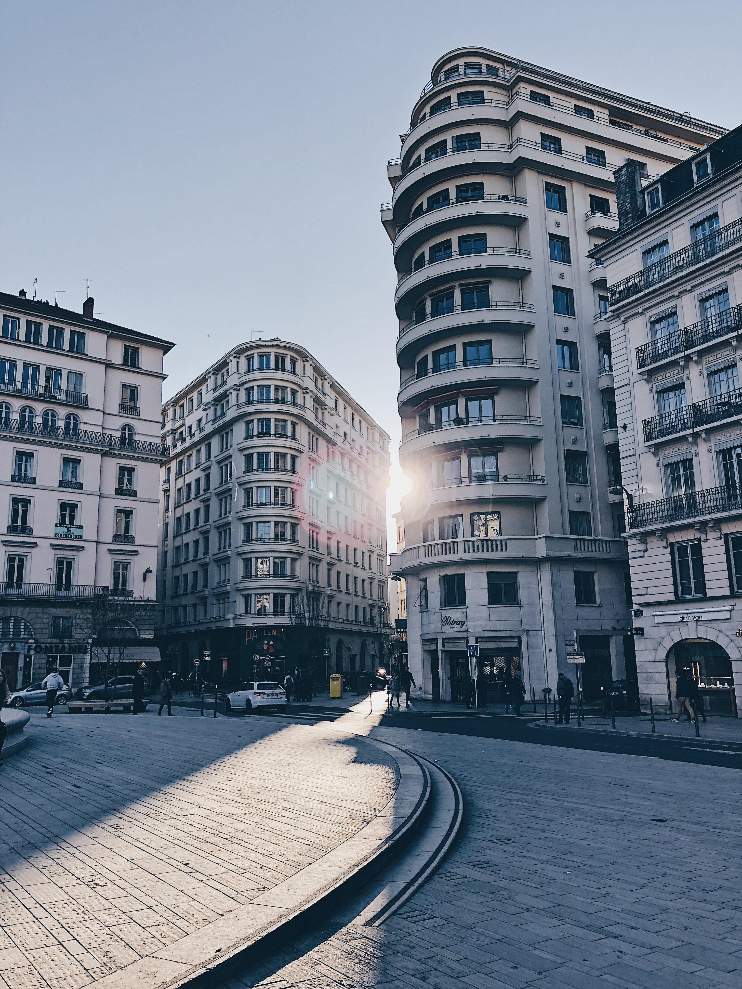 street, square, audi, city, fountain, residential district, iphone, sky, city life, sunbeam, sunlight, light, day, clear sky, building exterior, Phone HD Wallpaper