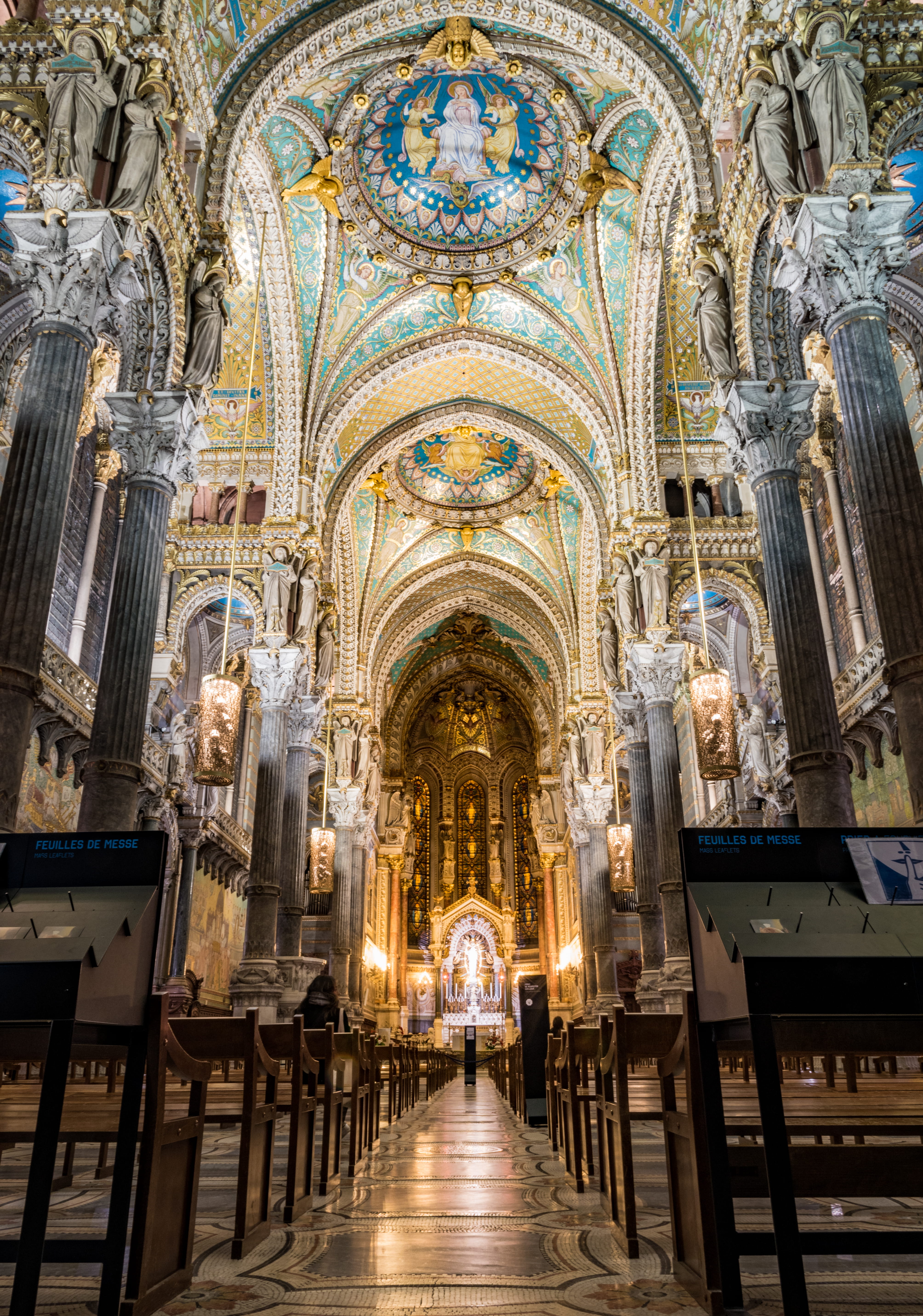 altar, spirituality, illuminated, notre, ceiling, la, lyon, aisle, arch, re, built structure, lighting equipment, fourvi, belief, building, basilique, minor, Phone HD Wallpaper