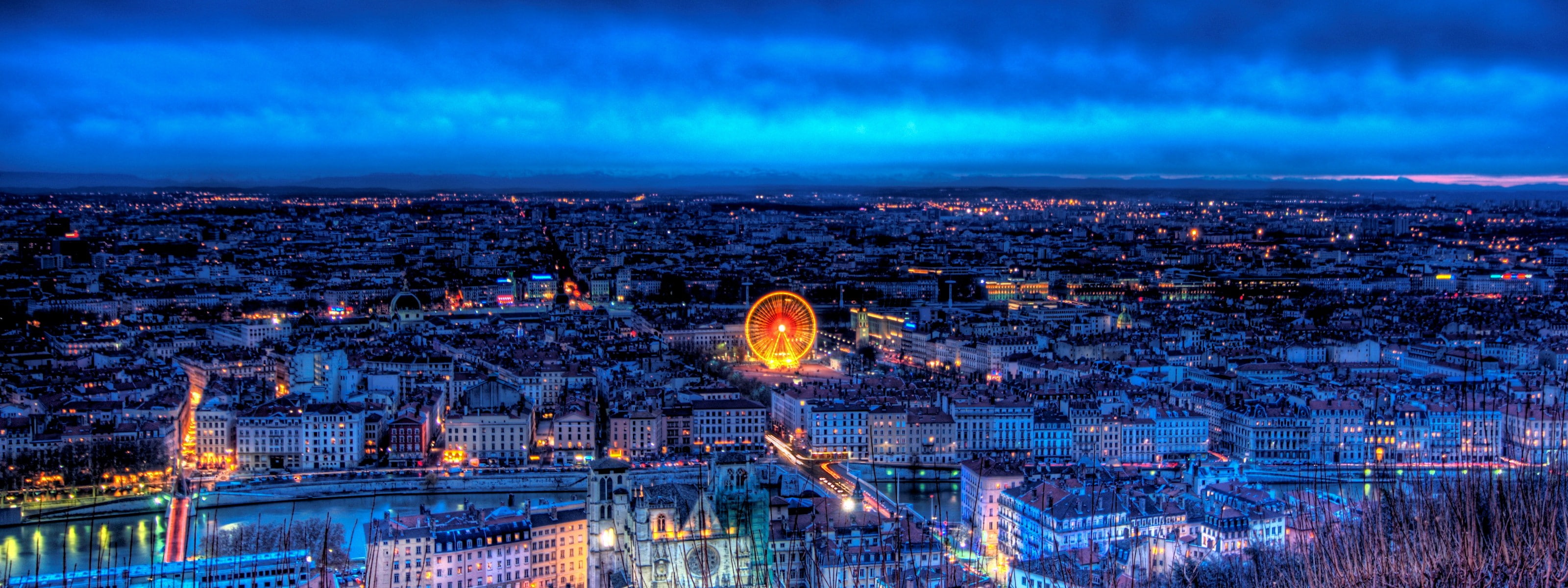 night, cityscapes, 2K, lights, france, lyon, HD Wallpaper