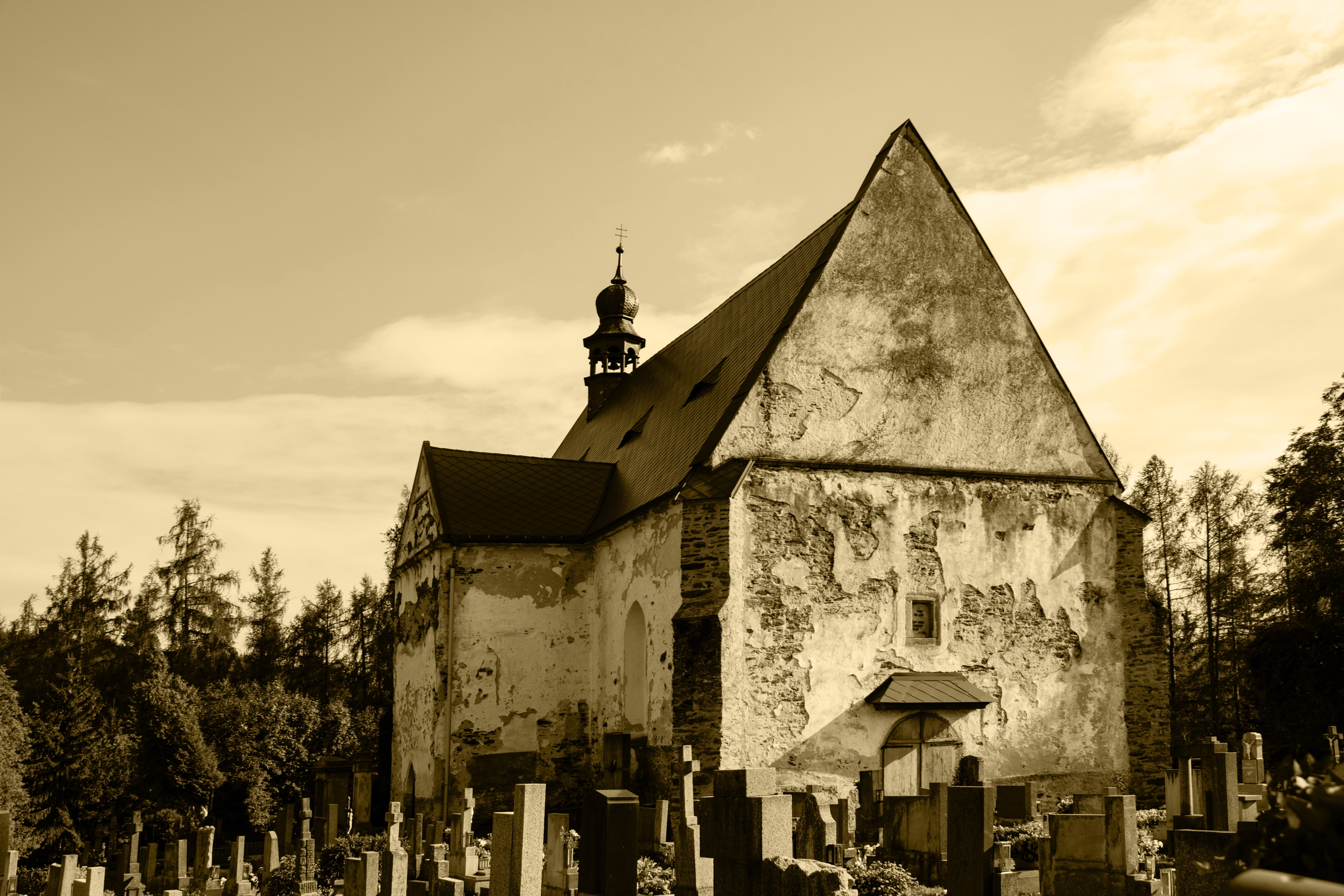 building, spire, nature, no people, sky, church, religion, czech republic, cloud - sky, place of worship, cemetery, tree, plant, spirituality, tower, building exterior, HD Wallpaper