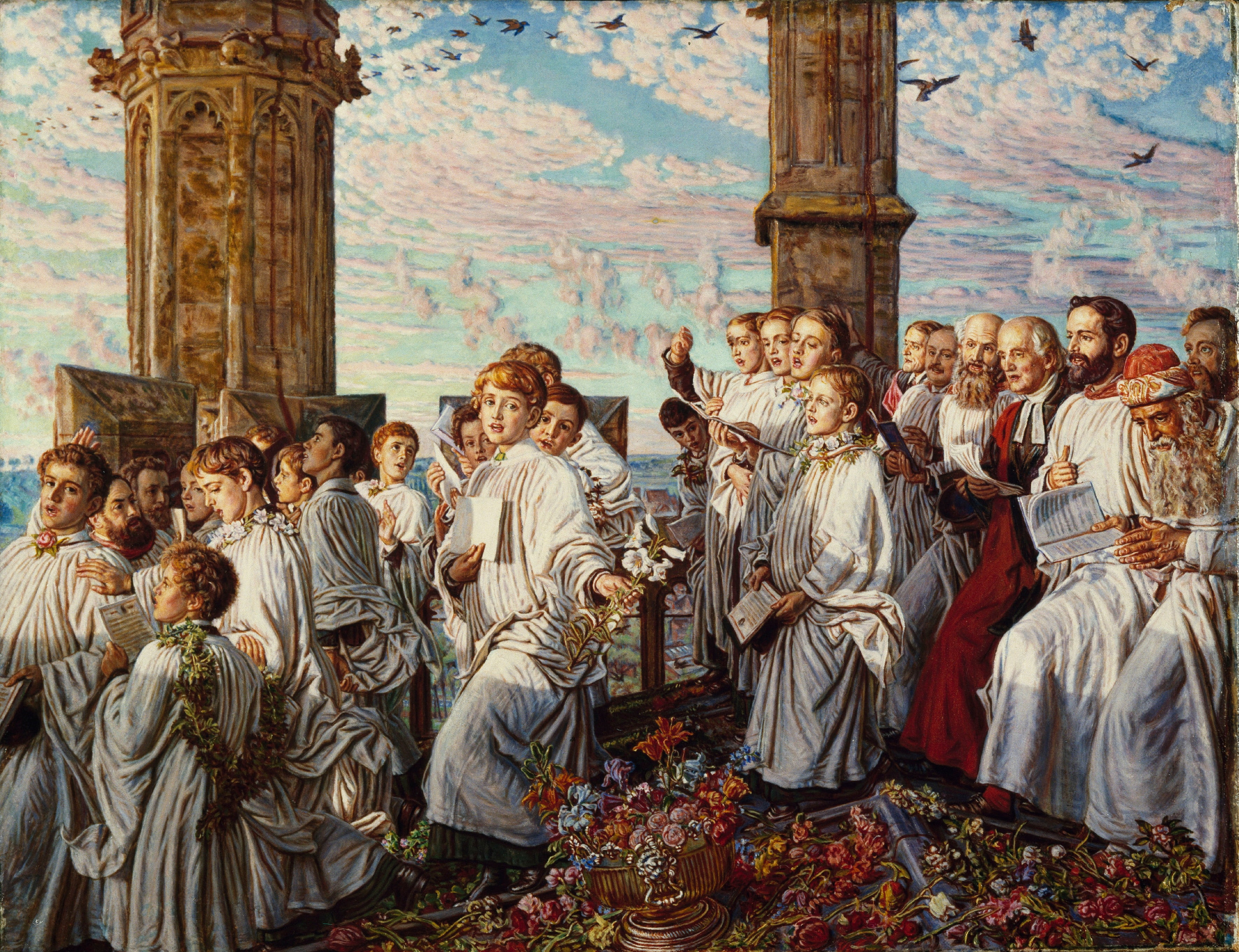 William Holman Hunt, in Magdalen Coll, 2K, The welcoming ceremony of the month of may, 1888-93, HD Wallpaper