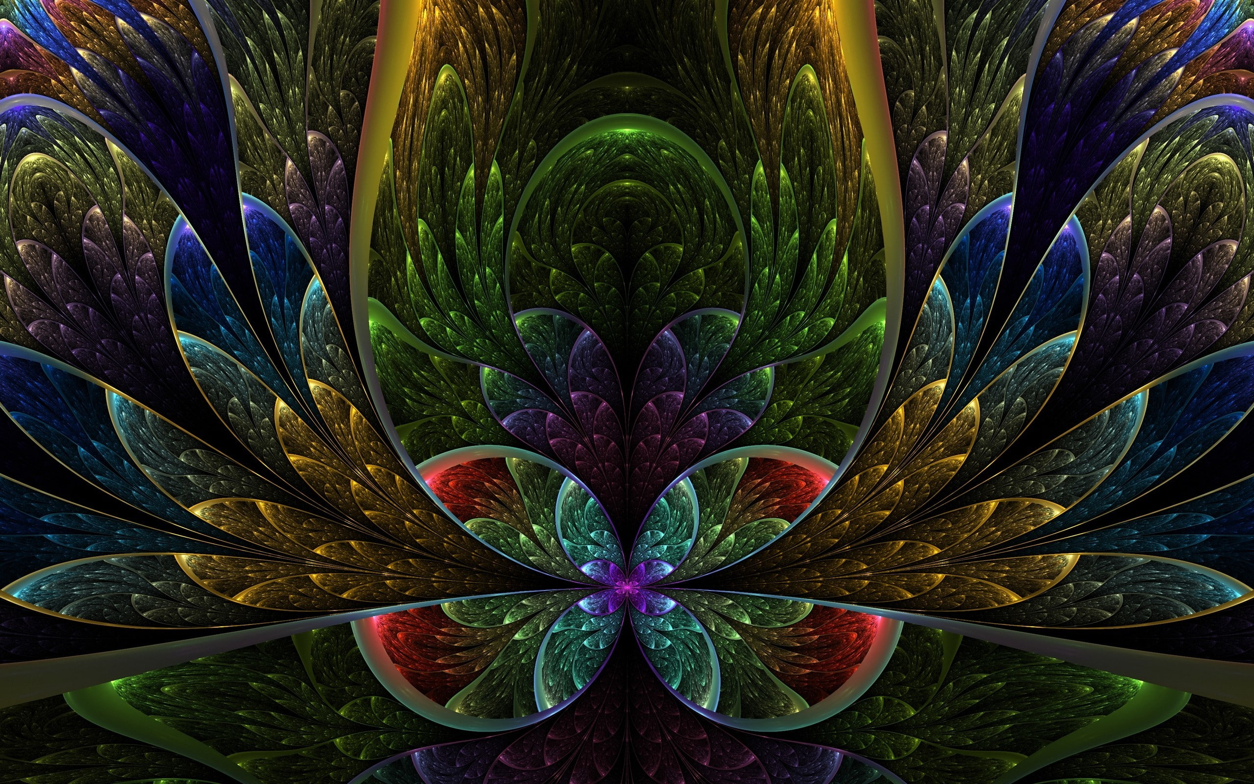 petals, leads, fractals, glass, semicircle, colorful, 2K, HD Wallpaper