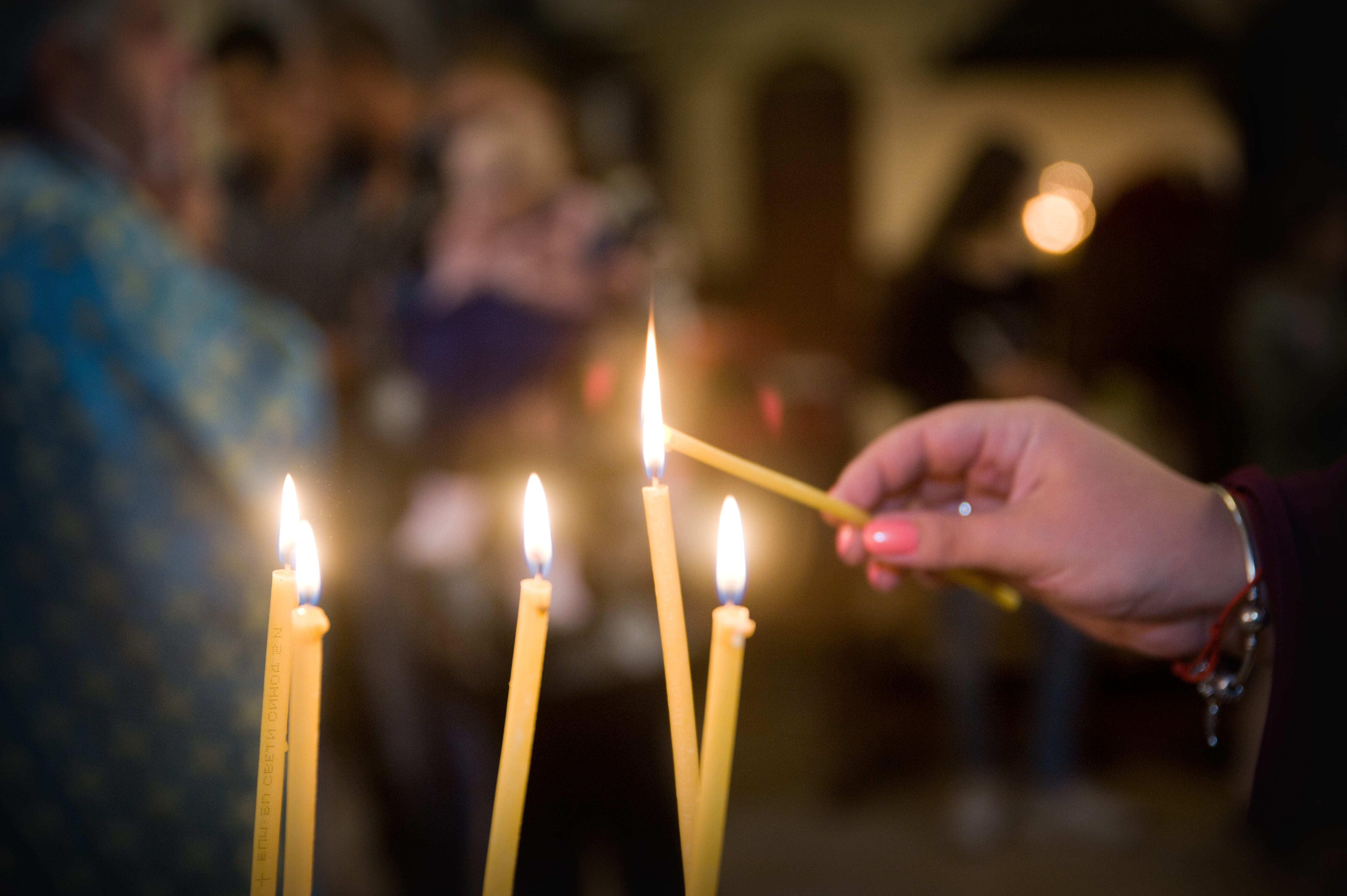 candle, adult, hand, 5K, fire - natural phenomenon, holding, human hand, human body part, finger, building, matchstick, spirituality, belief, christening, HD Wallpaper